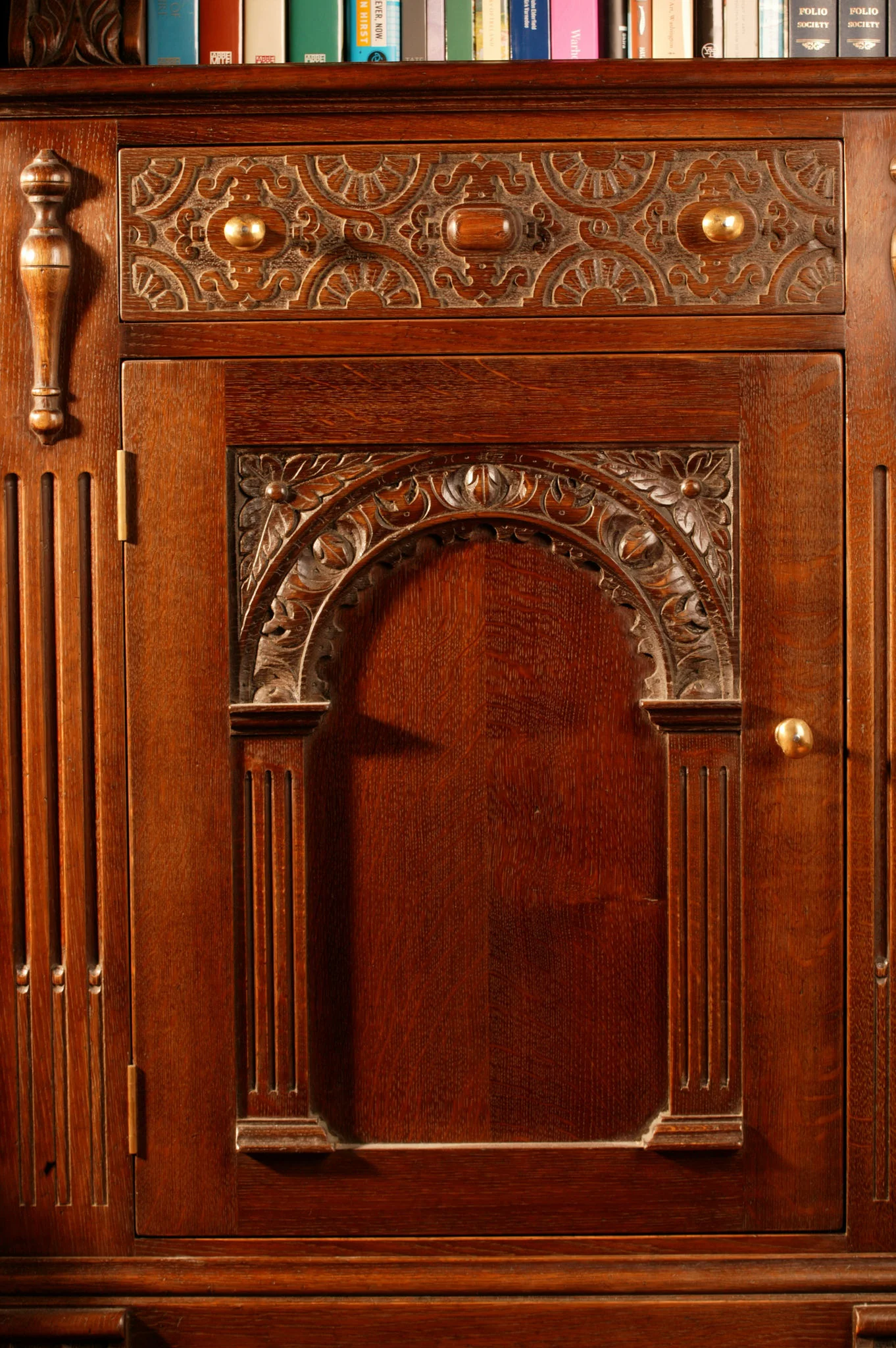 early 17th century style carved oak cupboard doors with an antique finish