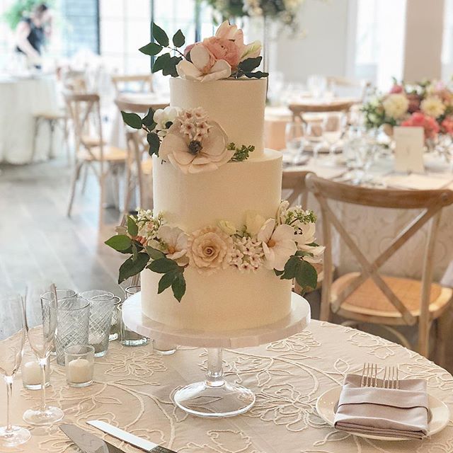 I&rsquo;m back!! Took some time away from social media during a very busy spring and summer season! I&rsquo;m happy to be back and share all of the beautiful cakes for my lovely couples and clients! I loved this sweet cake with an assortment of sugar