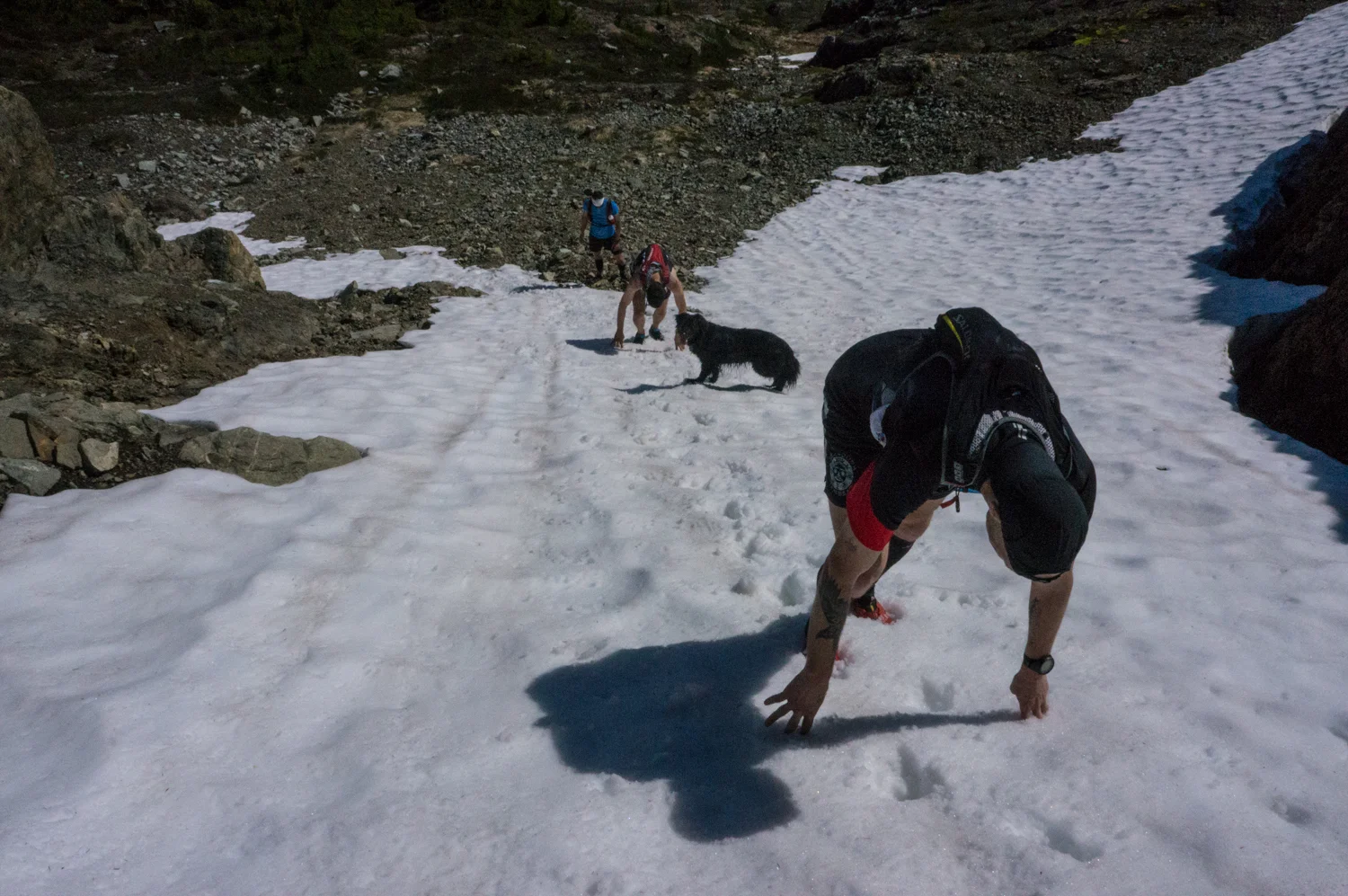 Climbing this gully is off the main route, not strictly necessary, and in other conditions, to be avoided, but presented with safe consolidated snow, we couldn't not give Rob a little feel for alpinism on his maiden trip into the Island Alpine