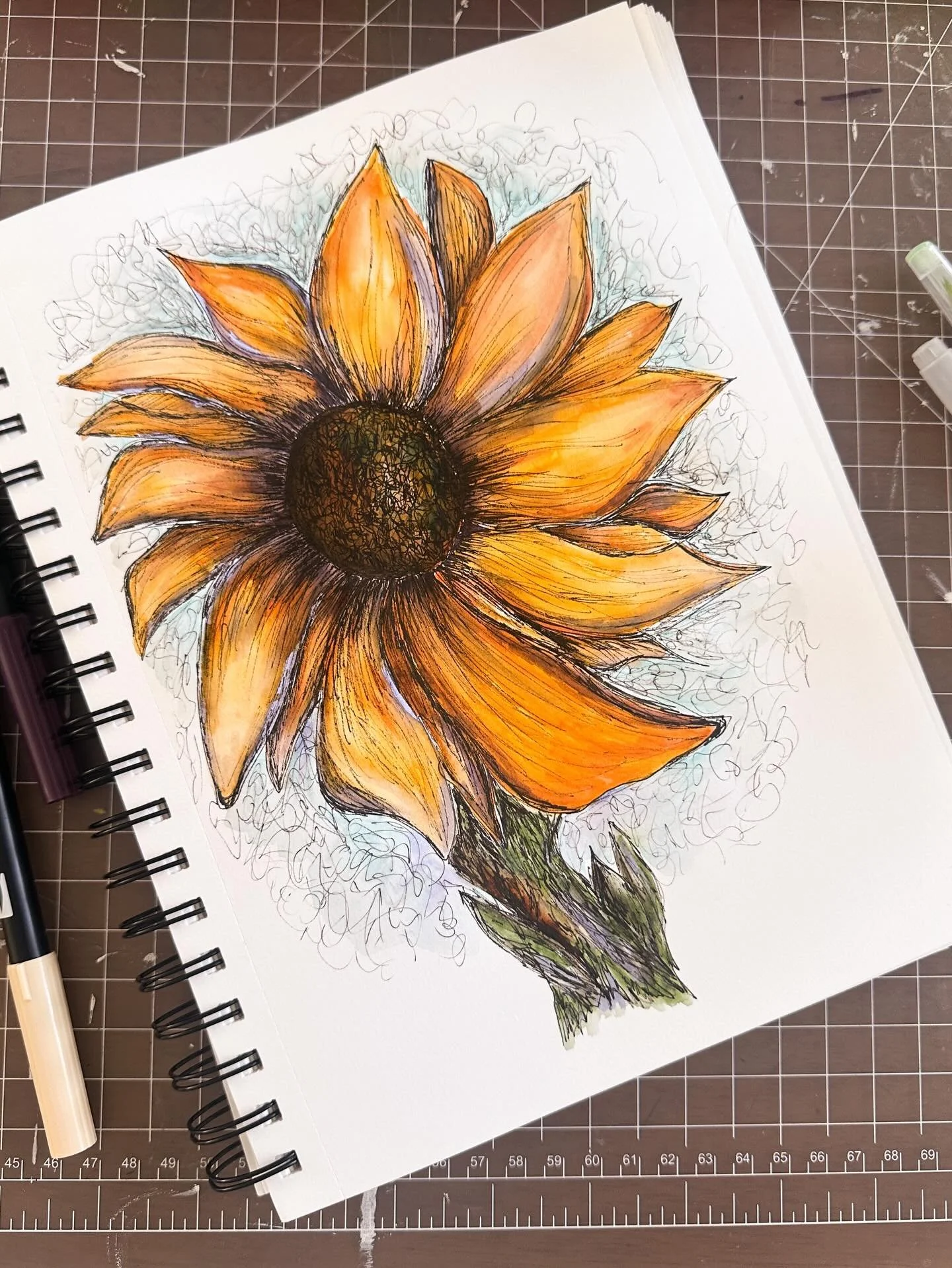 Weekend sunflower in my sketchbook. 🌻 &lsquo;Tis the season.

#watercolor #floralwatercolor #sunflowerart #sketchbook #analoglife