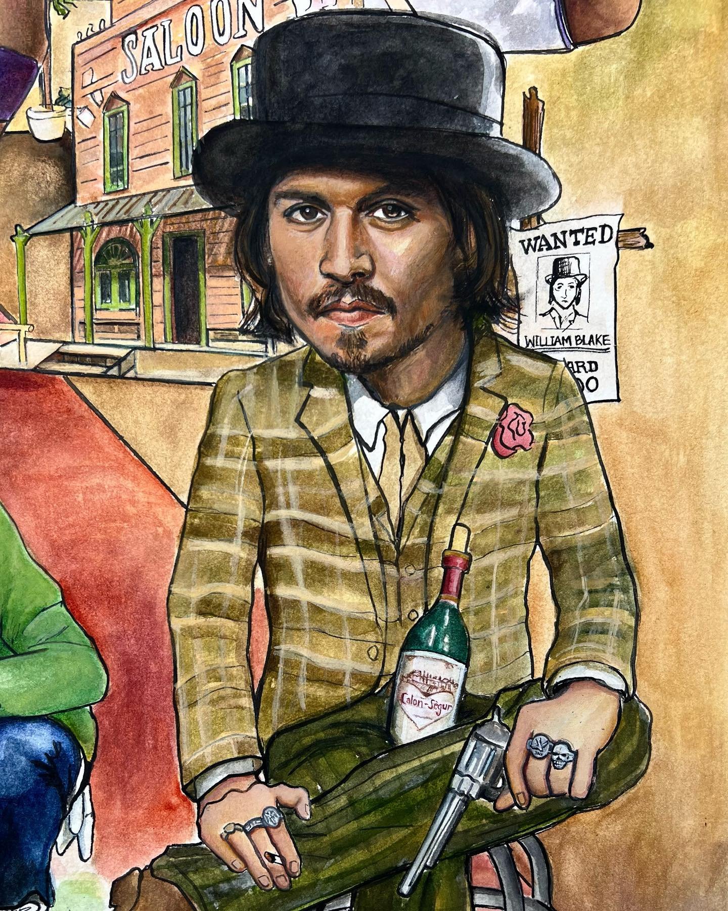 Johnny Depp🎩 at @drakeshollywood. #DeadMan #art #westhollywood #watercolor #ink #williamblake #jimjaurmusch