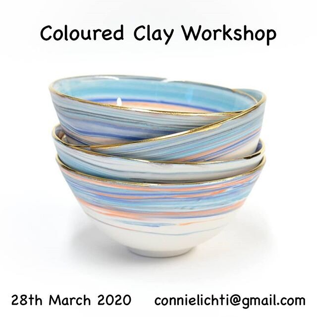 Join us for our Coloured Clay Workshop on Saturday 28th March 10am-4pm! Cost $140. Email connielichti@gmail.com for bookings and enquiries.
.
.
.
Teacher: Connie Lichti
.
In this workshop students will first learn how to colour clay. Using batches of