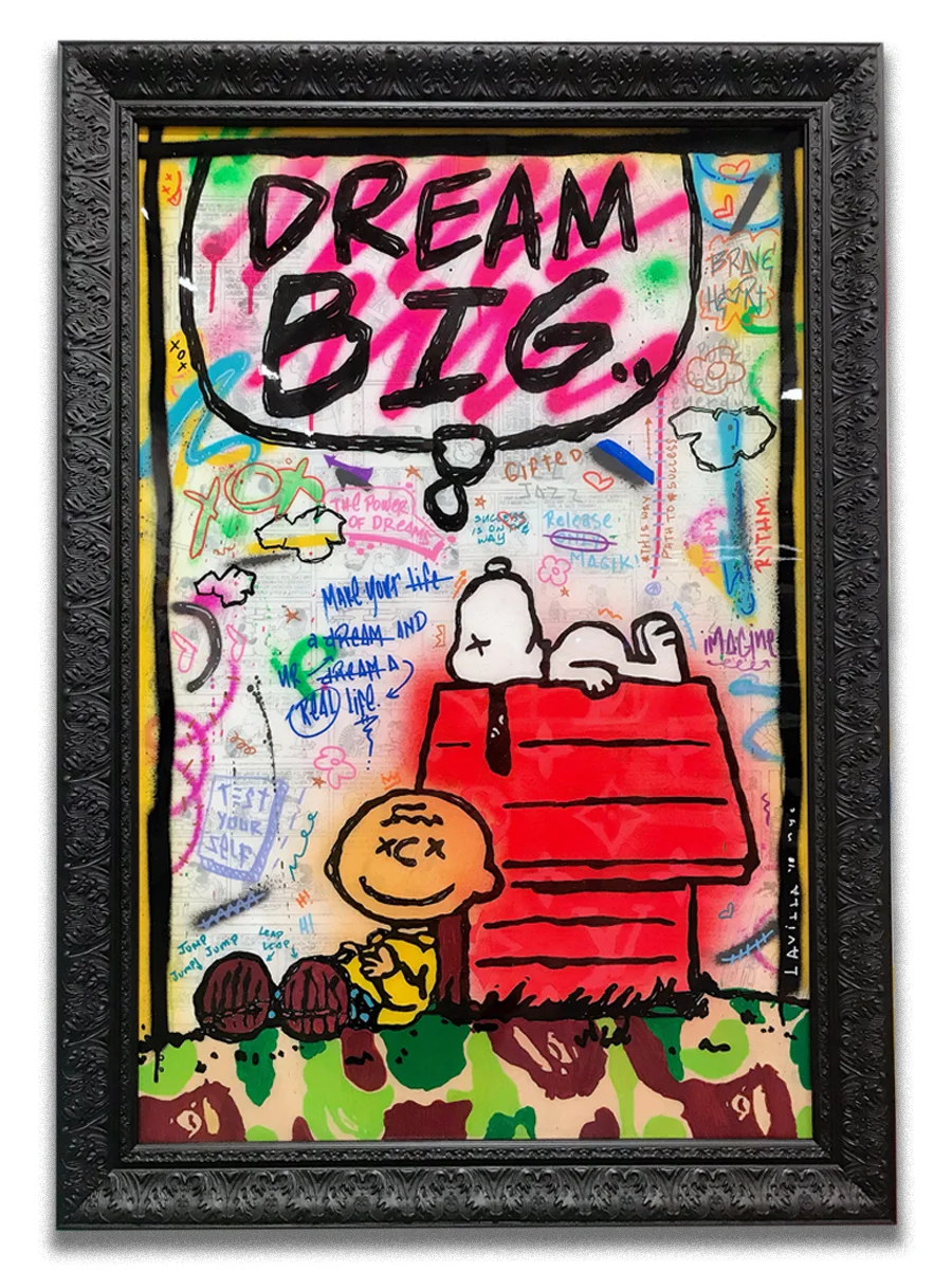 Dream Big Snoops - Acrylic & resin finish on canvas - Mounted on 30 x 40 inch frame - click here to contact for inquiry and pricing