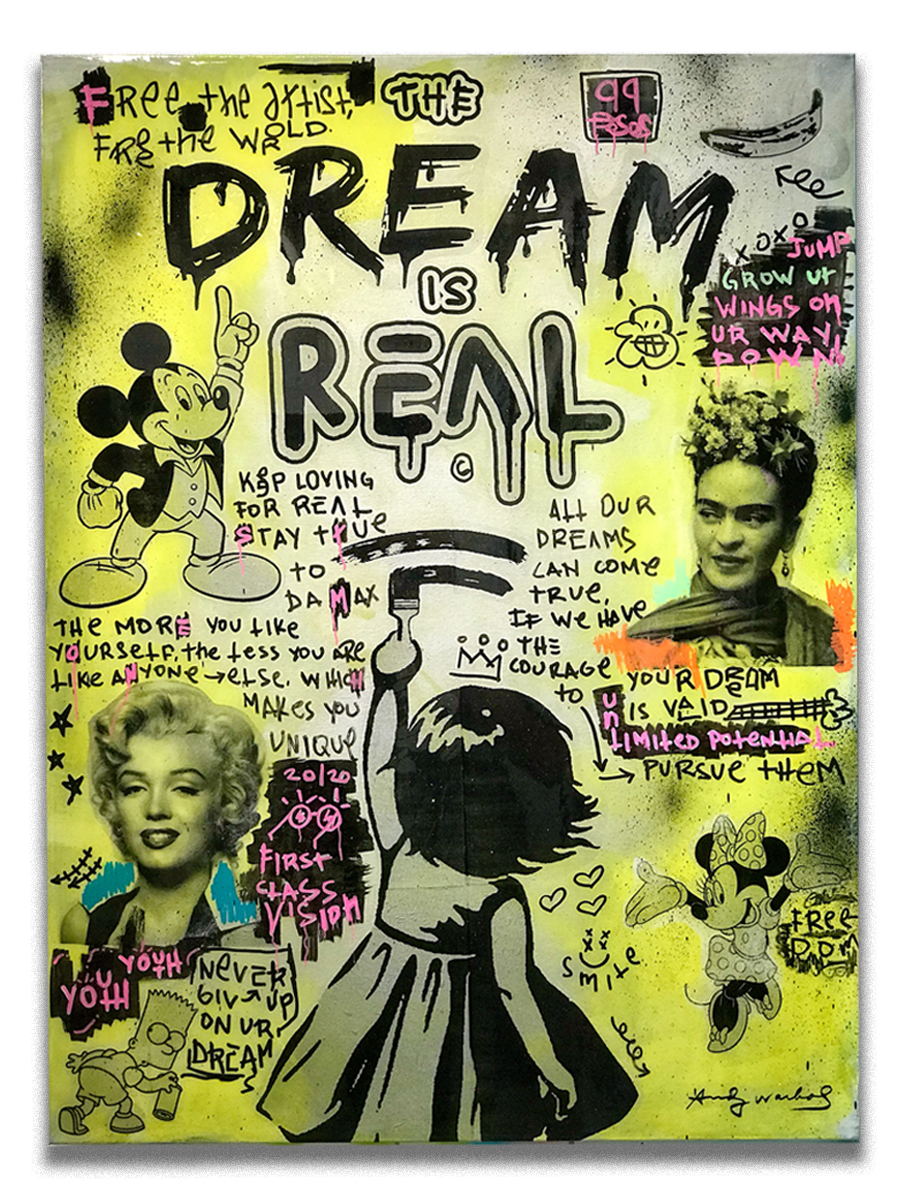 The Dream is Real - Mixed media, acrylic & resin finish - 30 x 40 inch canvas - click here to contact for inquiry and pricing