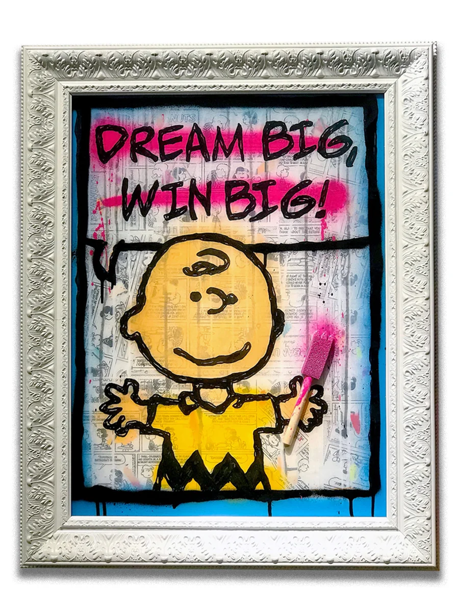 Charlie The Painter (sold) - Acrylic, paper collage & resin finish on canvas - Mounted on 24 x 29 inch frame - click here to contact for inquiry and pricing
