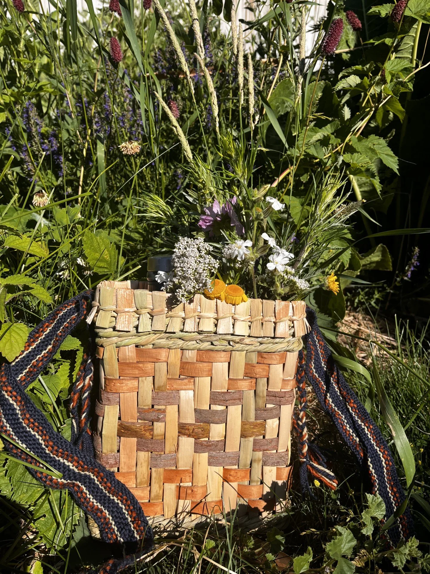 Woven Satchel with Cattial, Tule, Willow Bark and Woven Strap