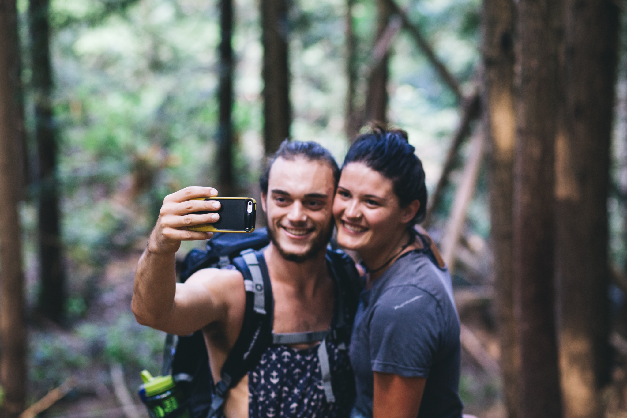 Our hike begins - AJ snapping a quick selfie of him and his woman!