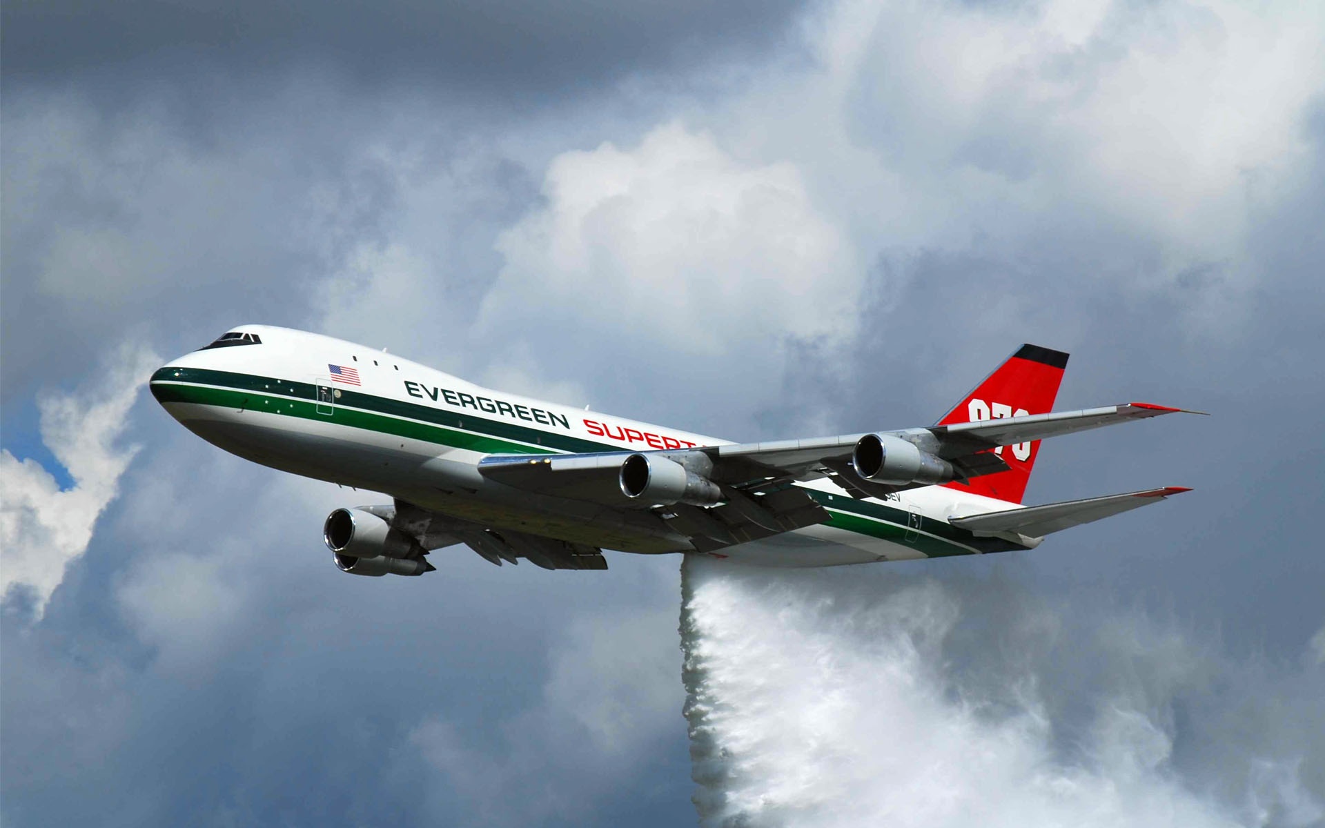 This 747 Evergreen SuperTanker has a capacity of 19,600 gallons of water used for fighting wildfires. This is equivalent to a 3 person families' shower water consumption