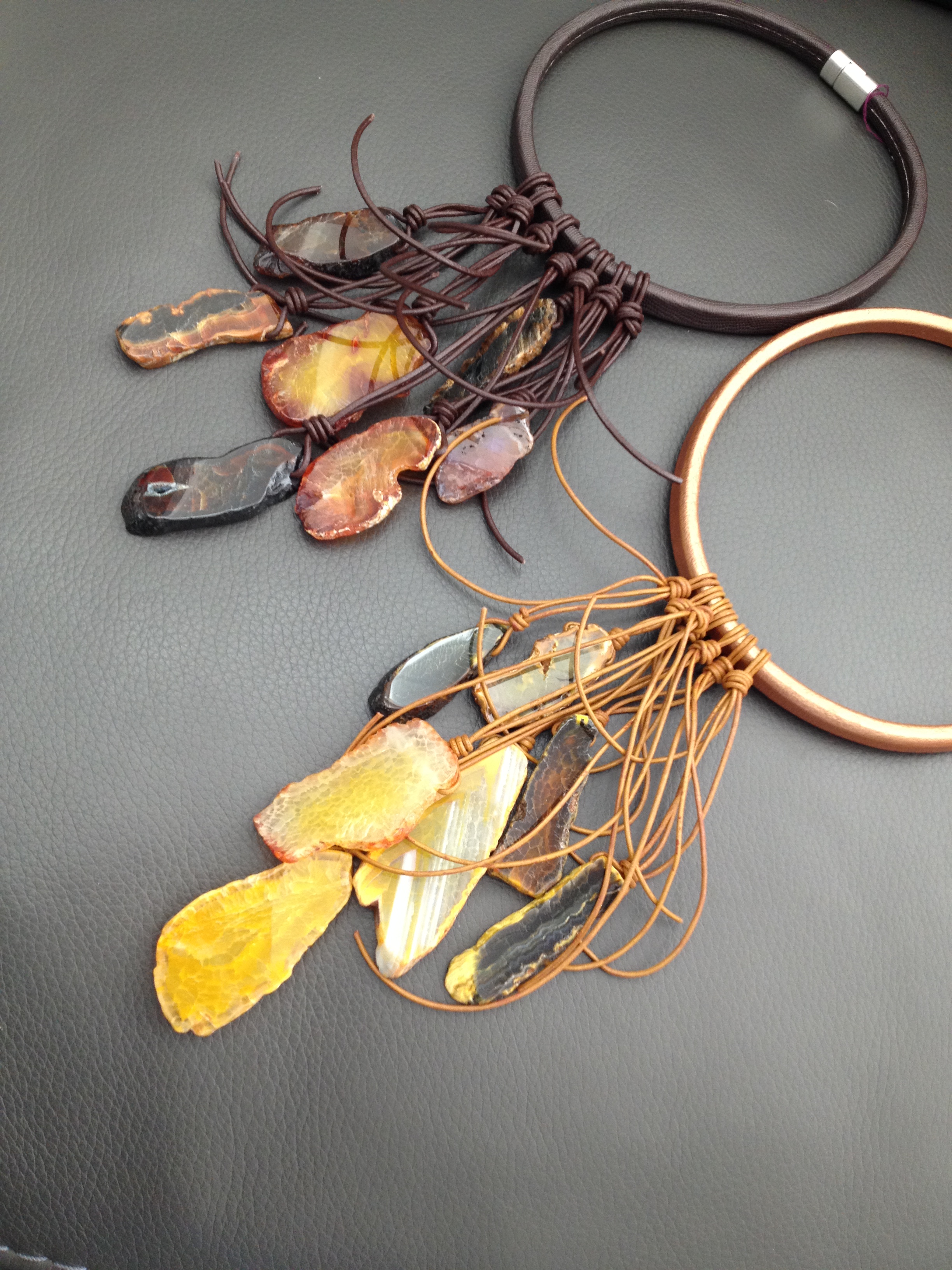 Leather with Agate slices #jewelry #necklace #phyllisclark