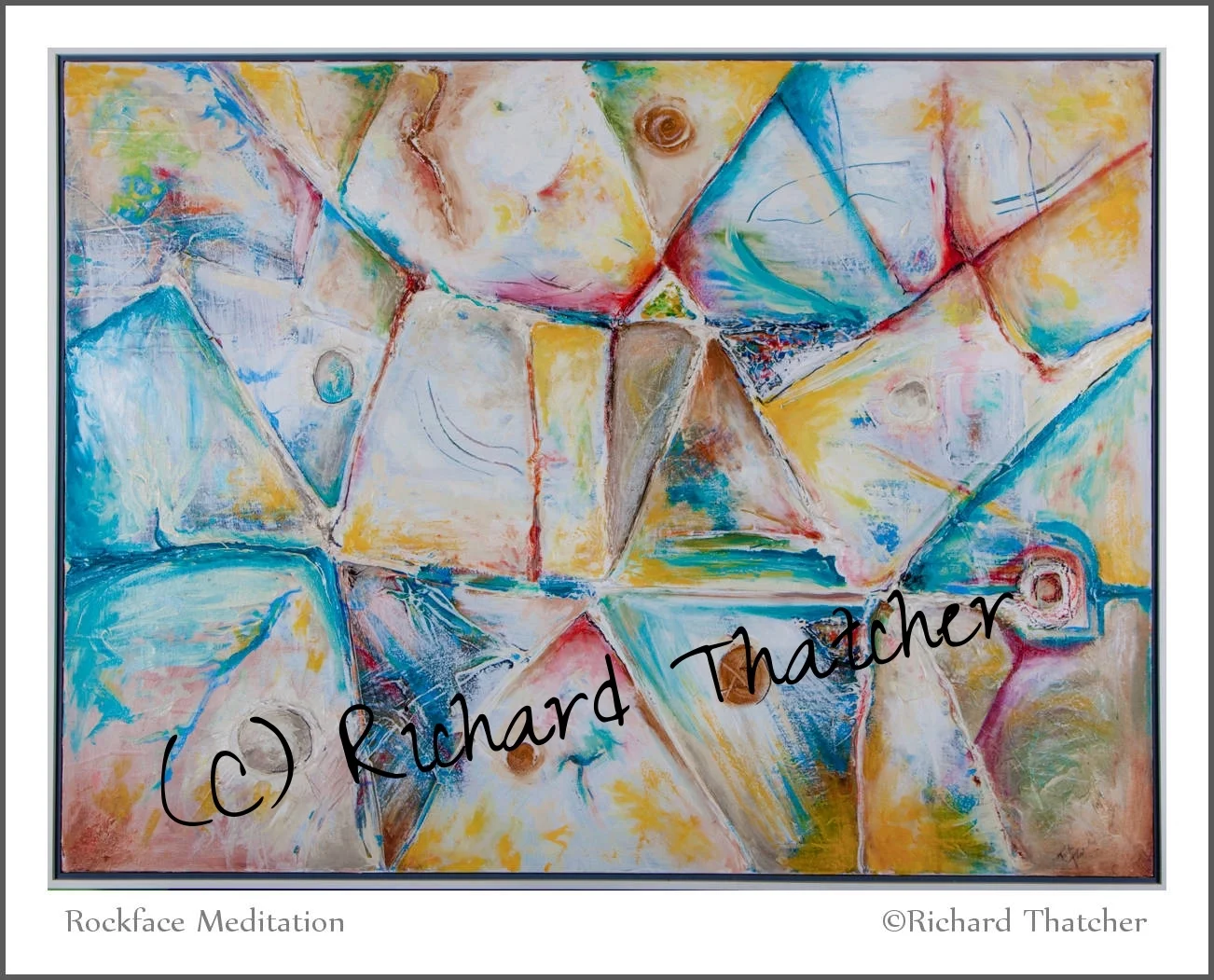    Rockface Meditation  Acrylic and Caulking Compound. 48 in. x 36 in.&nbsp;Framed. Due to texturing, this painting does not photograph well. You must see it in person to appreciate it. For sale @ $1,800  