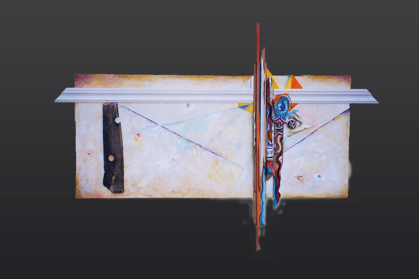 Southwest Cross Wooden/Painted/Mixed media wall sculpture. 40 in. X 34 in. (approximately). For sale at $1200.