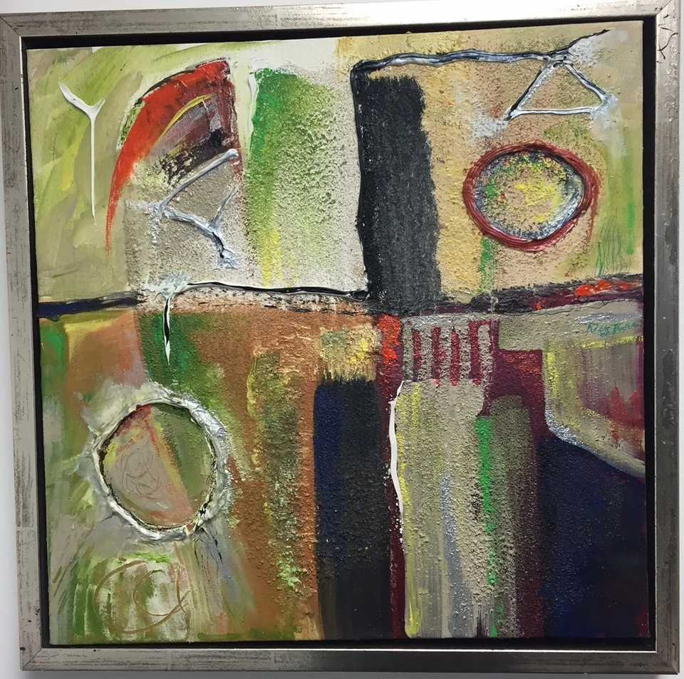    Balancing Effort   24 in. X 24 in. Acrylic and texturing material on canvas.   