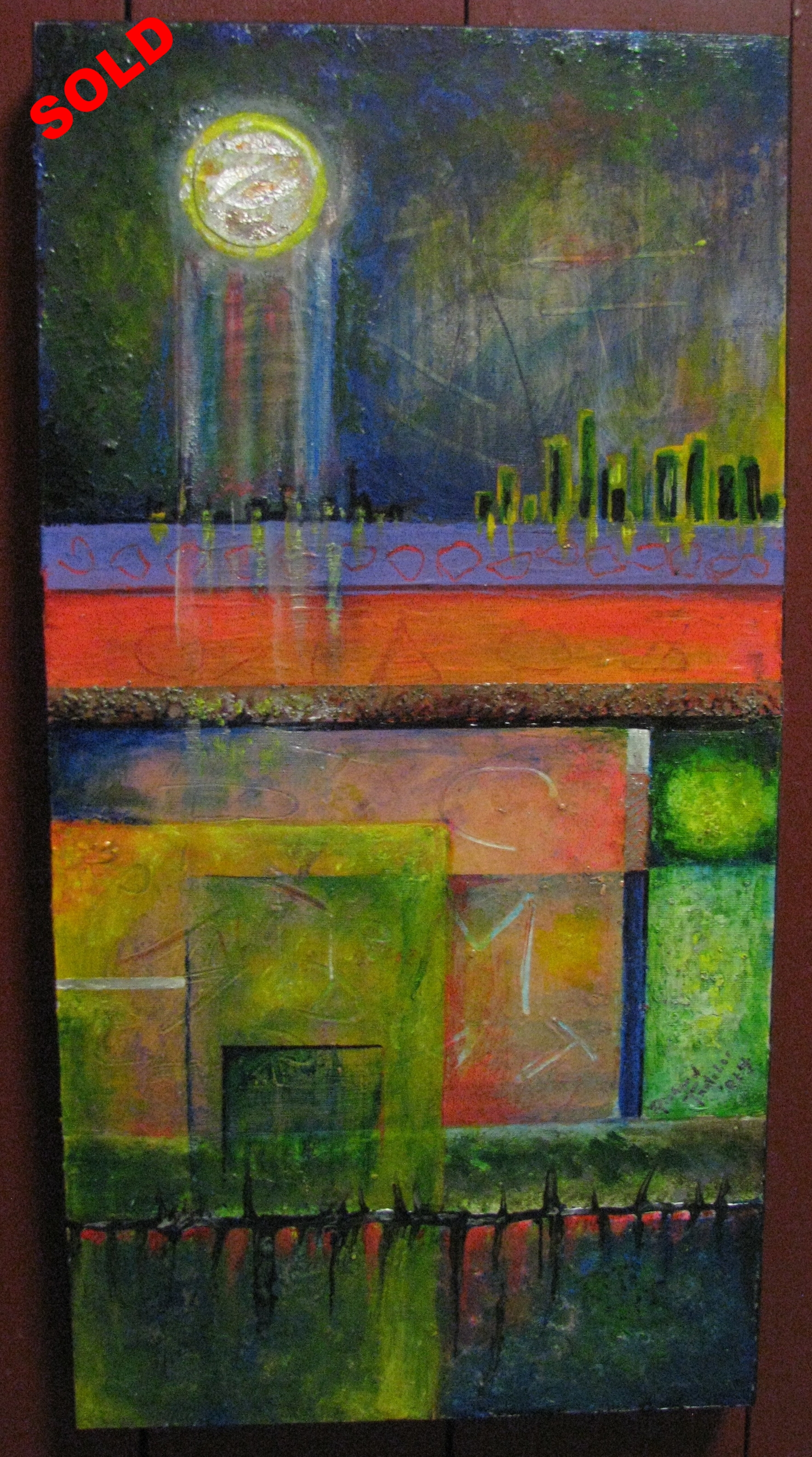    Structure of a Jazz Night    Mixed media. 12 in. X 24 in. X 1 3/4 in. (Not Framed). 