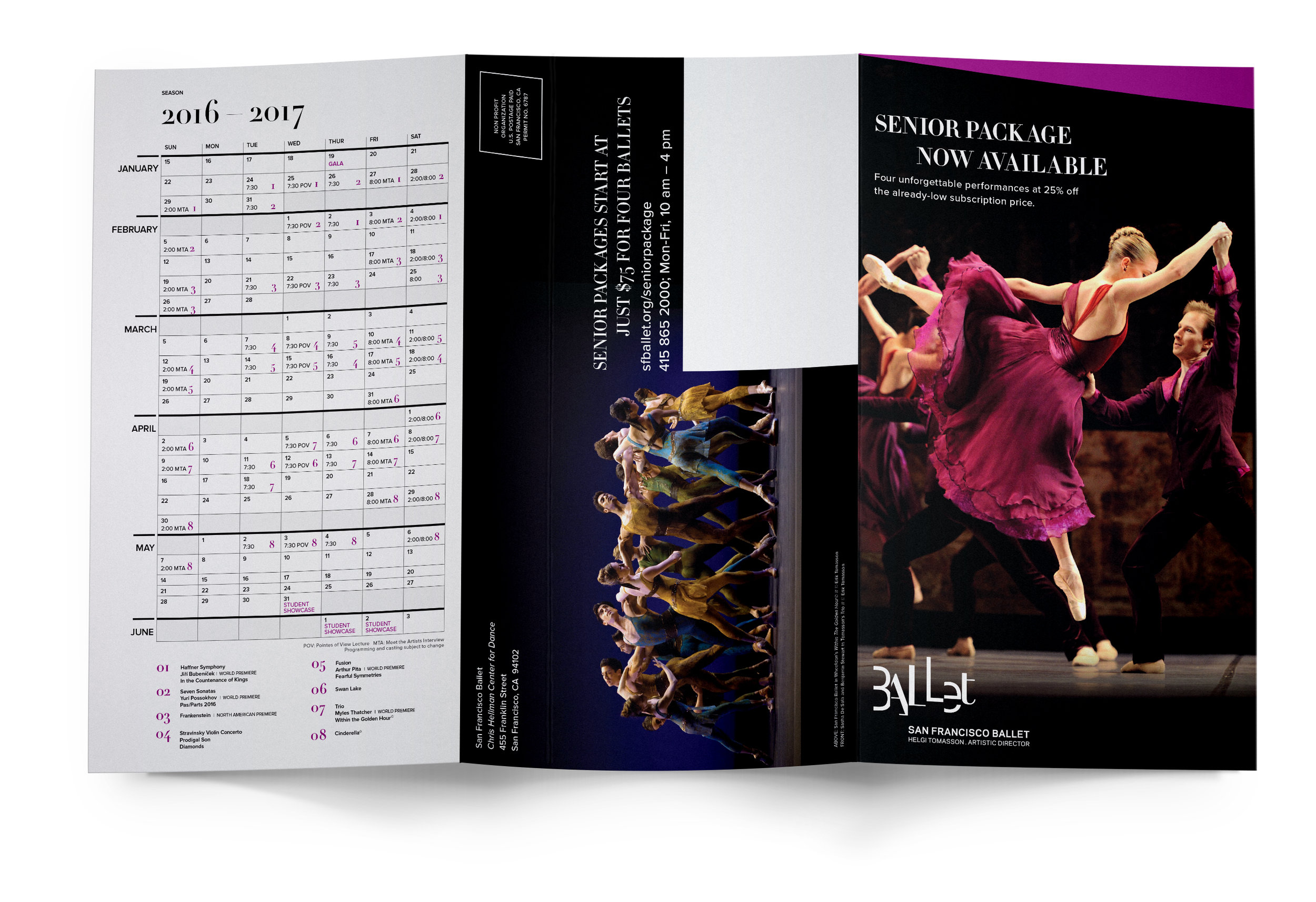  COMPANY: San Francisco Ballet  PROJECT: Brochure  MY ROLE: Designed layout according to brand guidelines along with the marketing department. Applied minor retouching.&nbsp; 