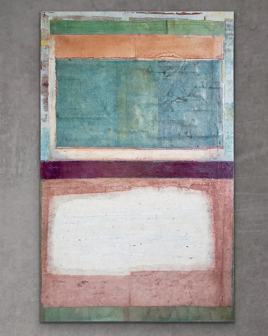 Rice paper mixed media on wood panel 48&rdquo;x30&rdquo;