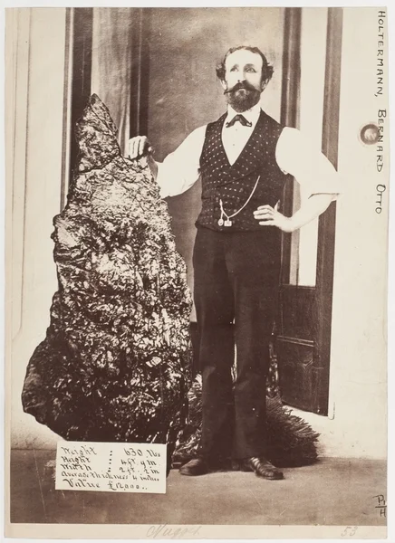 Photo: B.O Holterman with the Holterman Nugget, ca. 1874-1876 / photographer American & Australasian Photographic Company. State Library of New South Wales. http://acms.sl.nsw.gov.au/item/itemLarge.aspx?itemID=888373