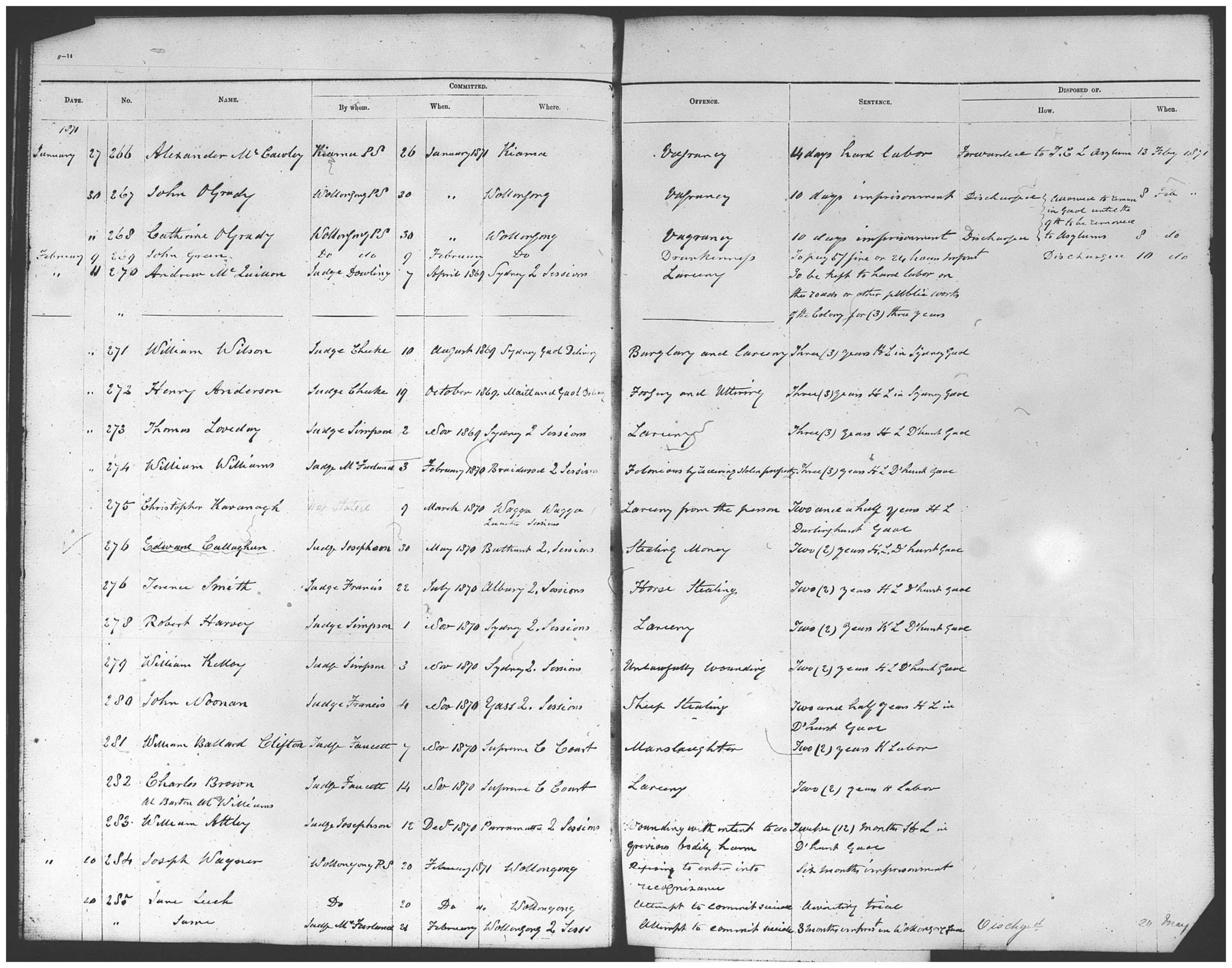 [1]    SRNSW:  Entrance books Wollongong Gaol  (1866-1898), NRS2590, (5/1628-29), SR Reel 2378.