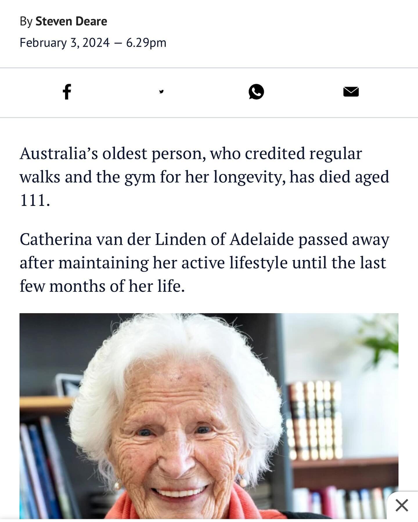 Australia&rsquo;s oldest woman  lived to 111 and credited her longevity to her Gym workouts and regular walking 😎. #health #fitness #fit #fitnessmodel #fitnessaddict #fitspo #workout #bodybuilding #cardio #gym #train #training  #health#healthy #inst