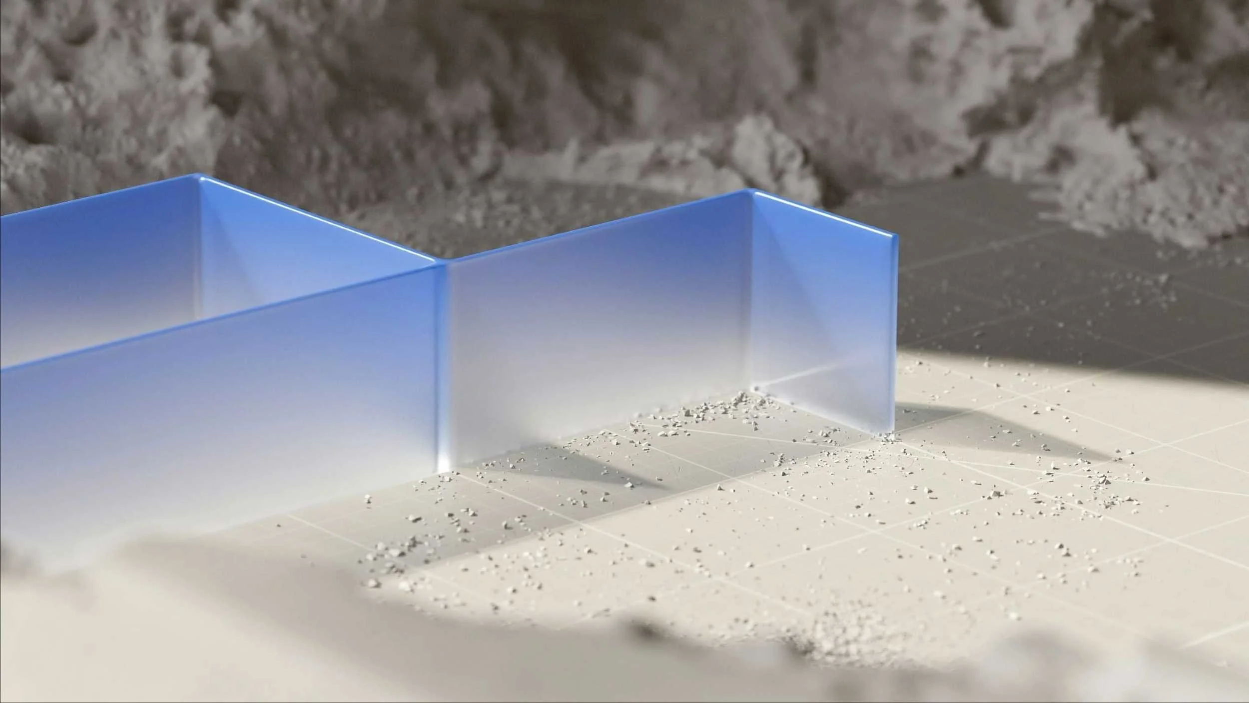 Blue plastic shape on black-and-white background