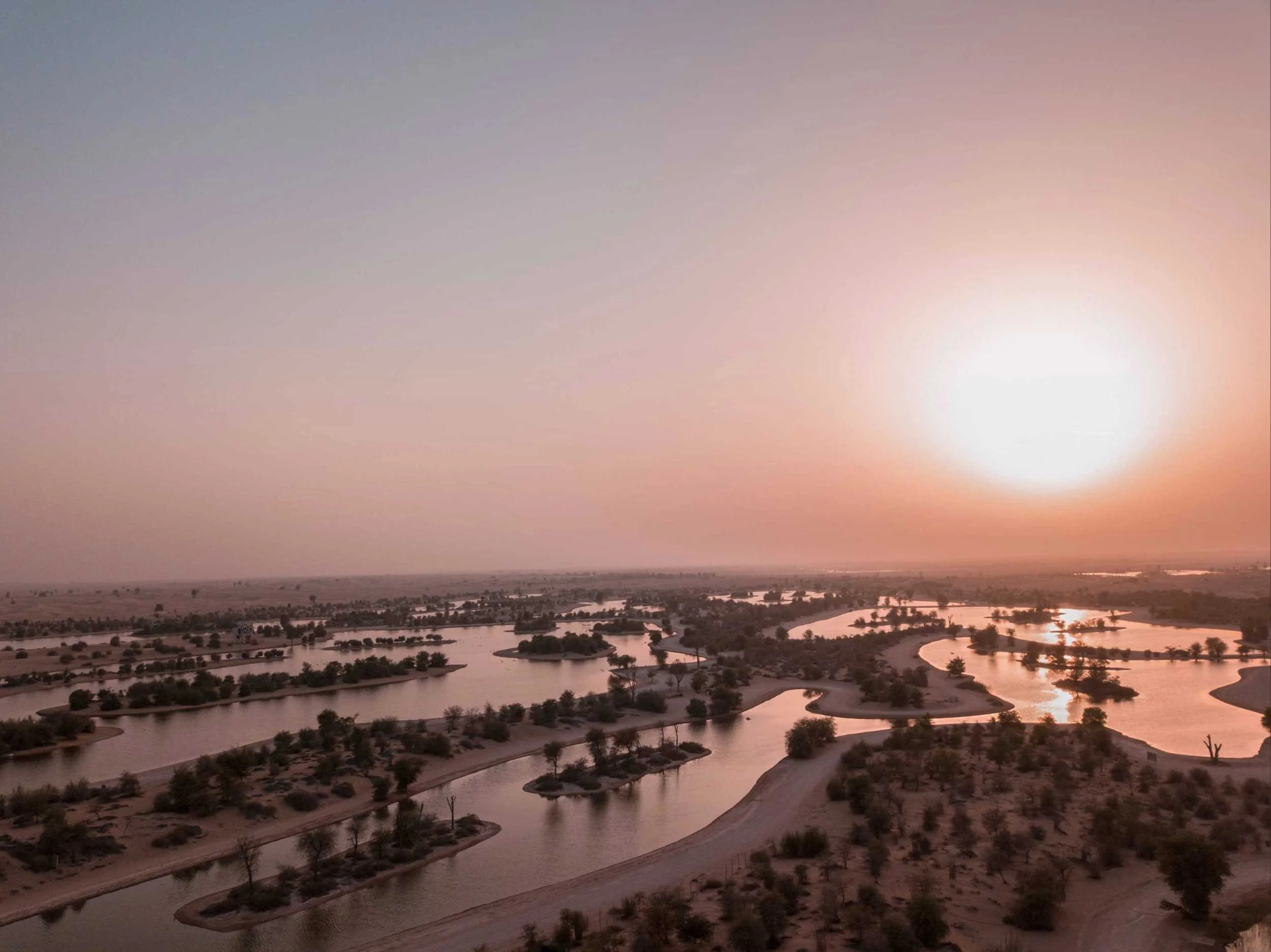 Lakes in Dubai at sunset