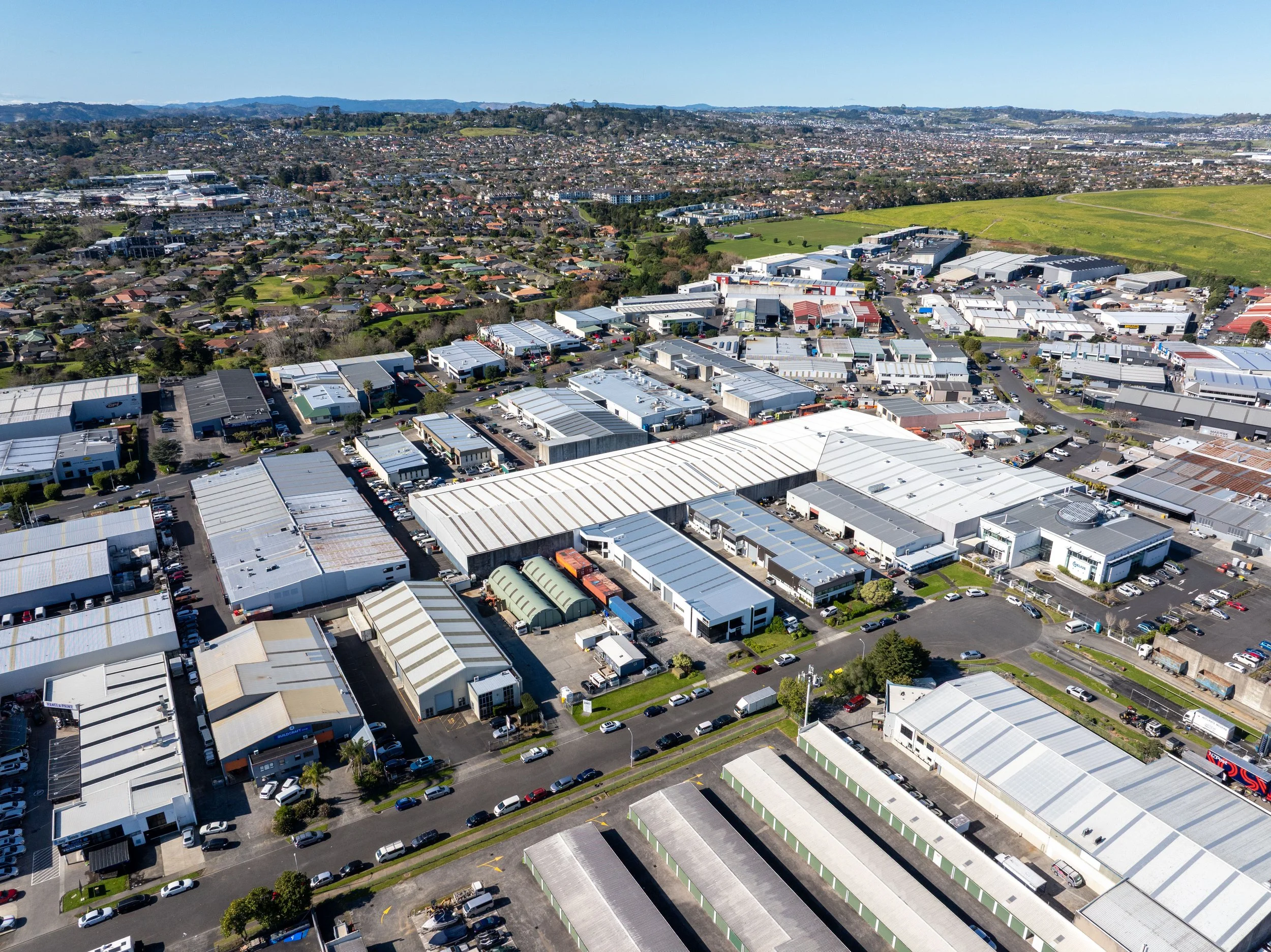 Drone shot of a large industrial building