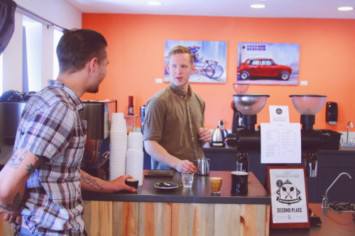 Paul and Caleb chatting it up at Sweetbloom