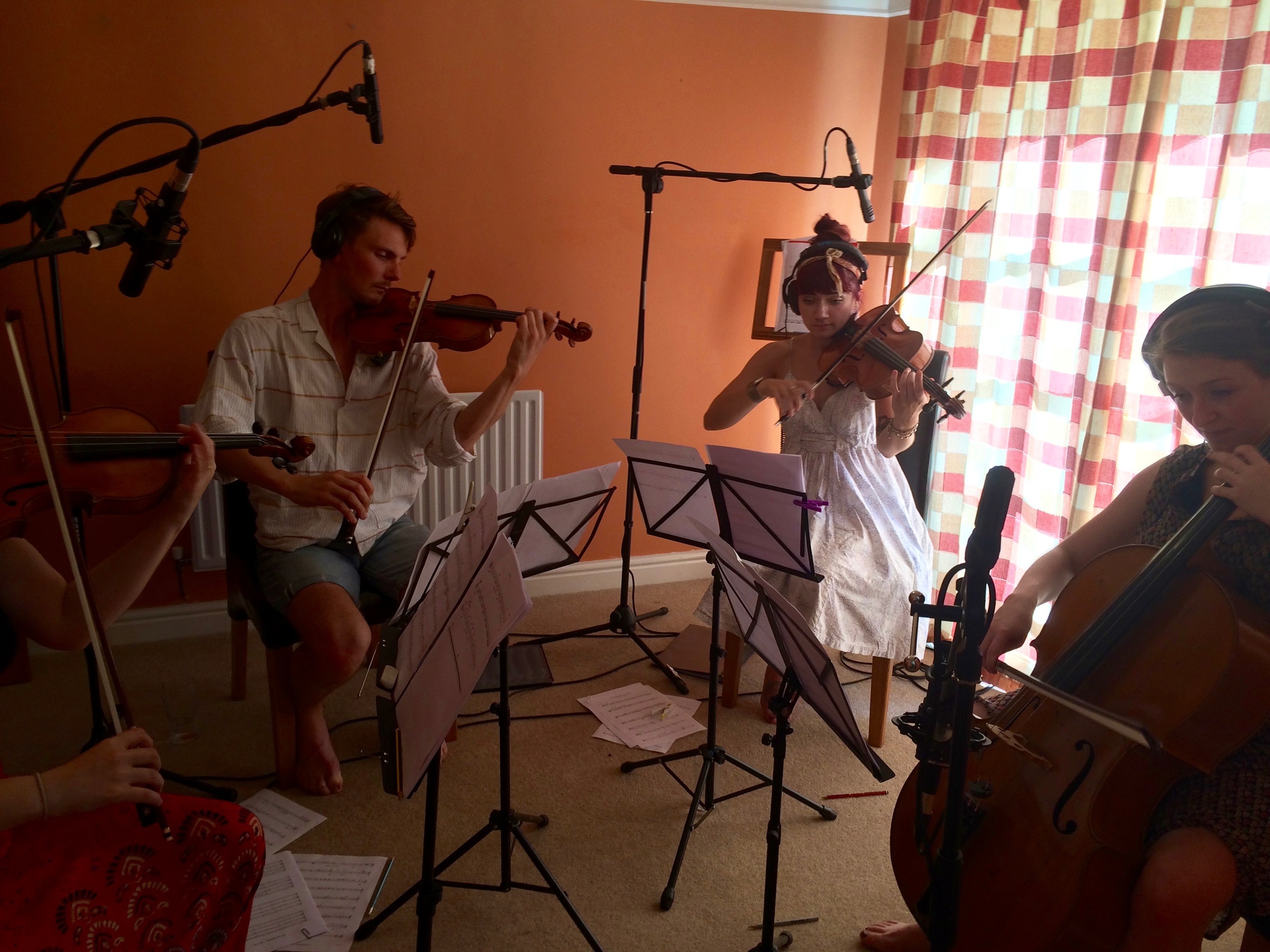 Members of Leos Strings rehearsing some works in progress by Laurence Chapman