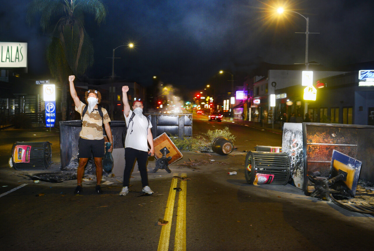  GEORGE FLOYD PROTESTS  Post curfew protesters amid the riot wreckage on Melrose Ave. 