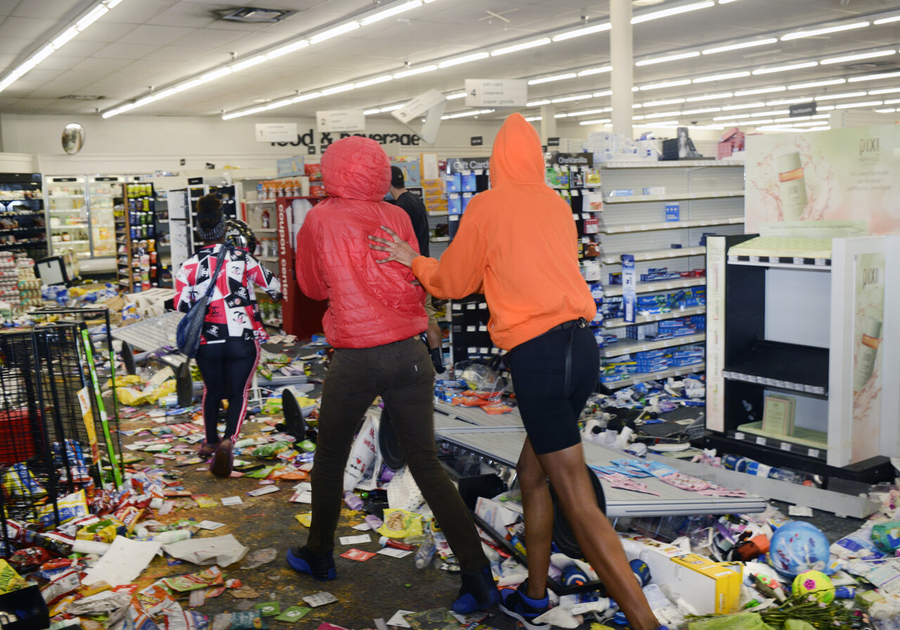  GEORGE FLOYD PROTESTS   A pair of rioters enter a plundered Rite Aid in Santa Monica 