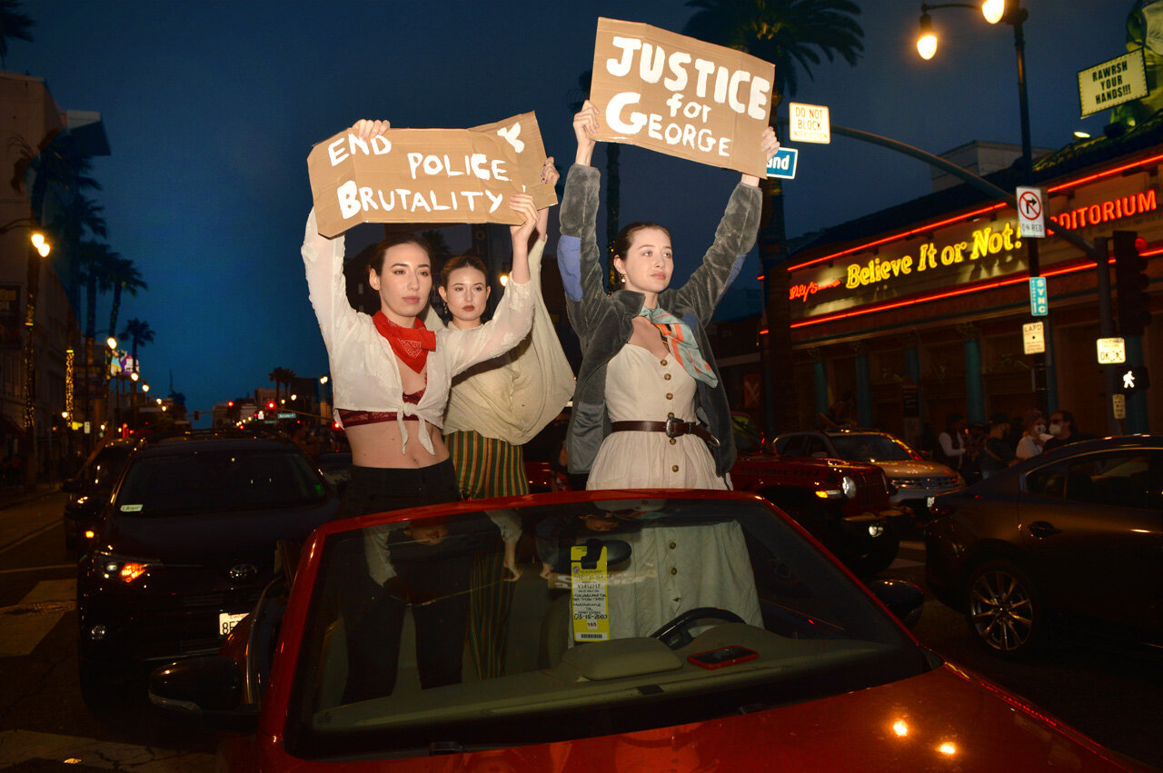  GEORGE FLOYD PROTESTS  Three women protest from their convertible during the historic mass BLM protest on Hollywood Blvd. 