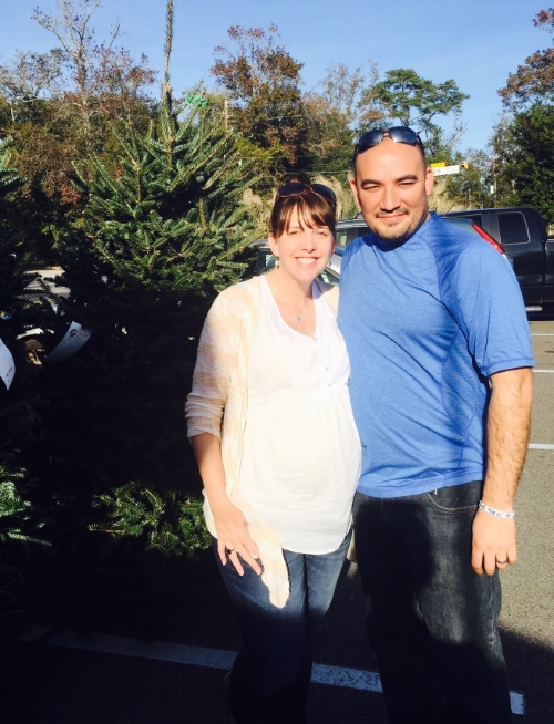 Angela and David, Christmas tree shopping, in short sleeves, no less.