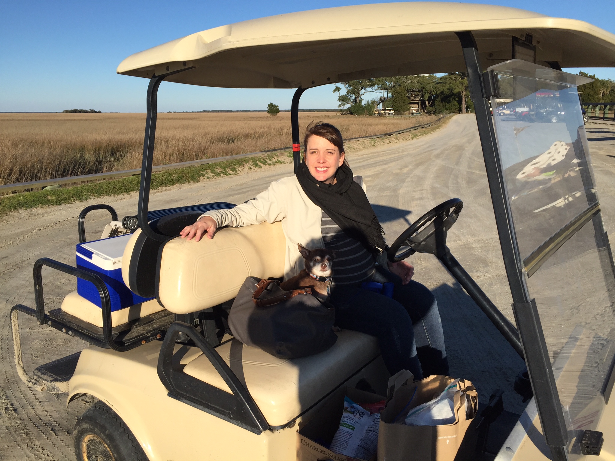 Tater is ready to ride! Dewees Island golf cart is loaded and ready for a weekend of exploring and fun.