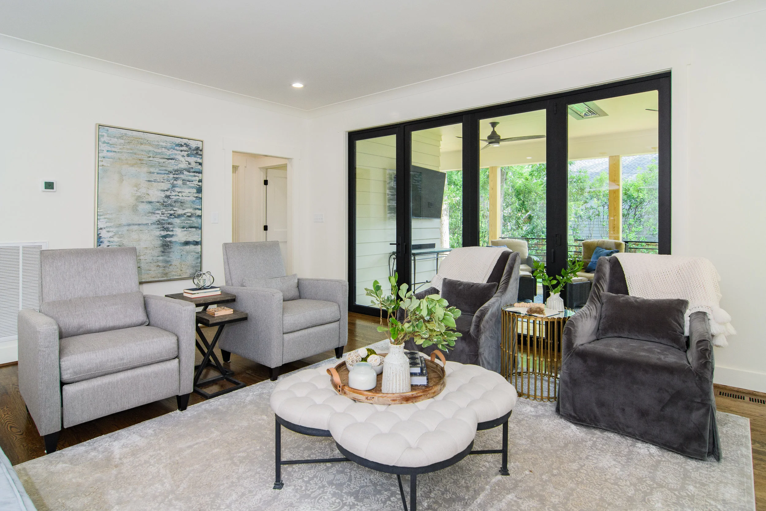 We chose a soothing, neutral backdrop, and some indoor greenery for this relaxing space.