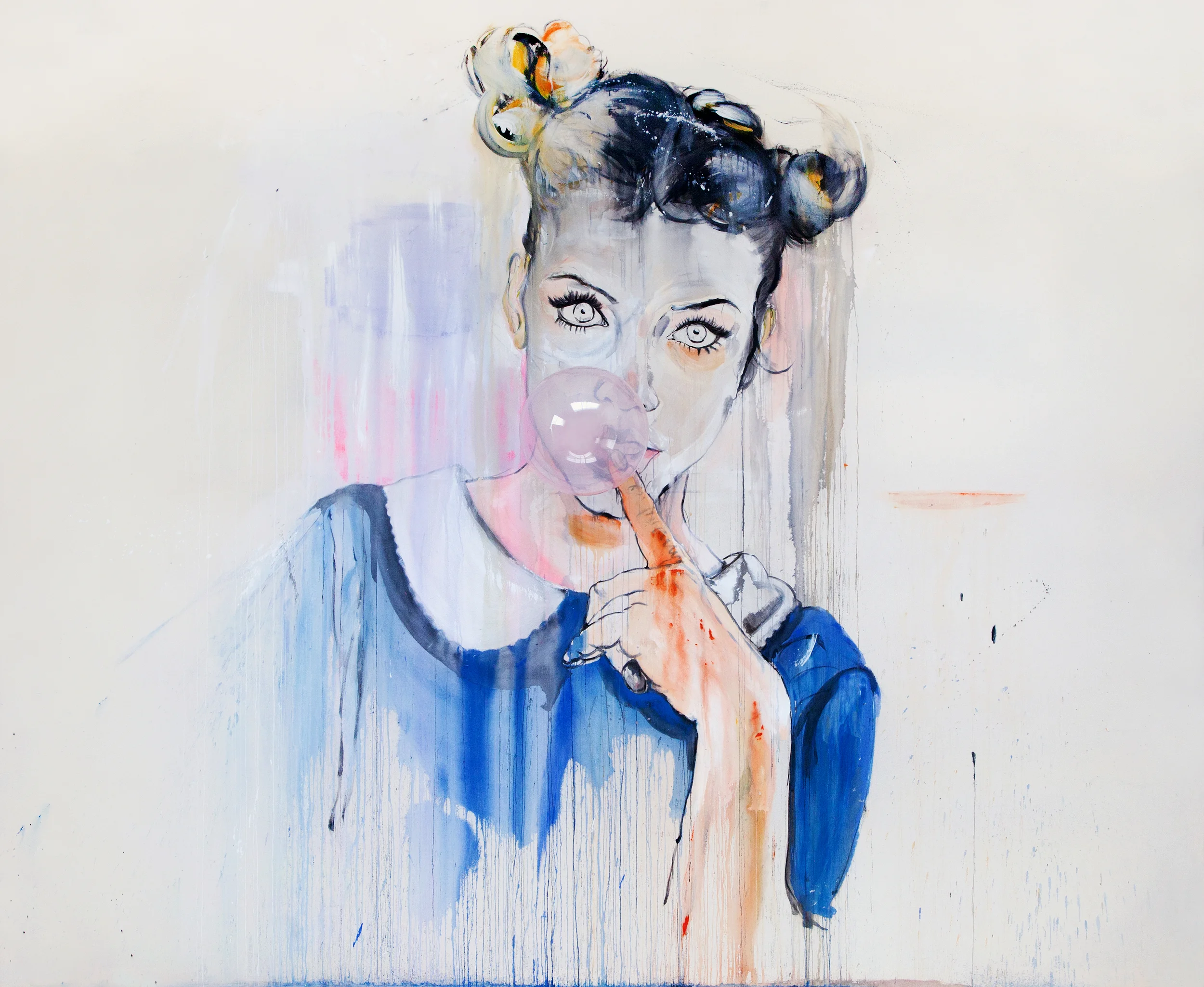 Girl with a Pink Bubble Glass, 2014-2015, acrylic, glass, canvas, 280 x 340 cm