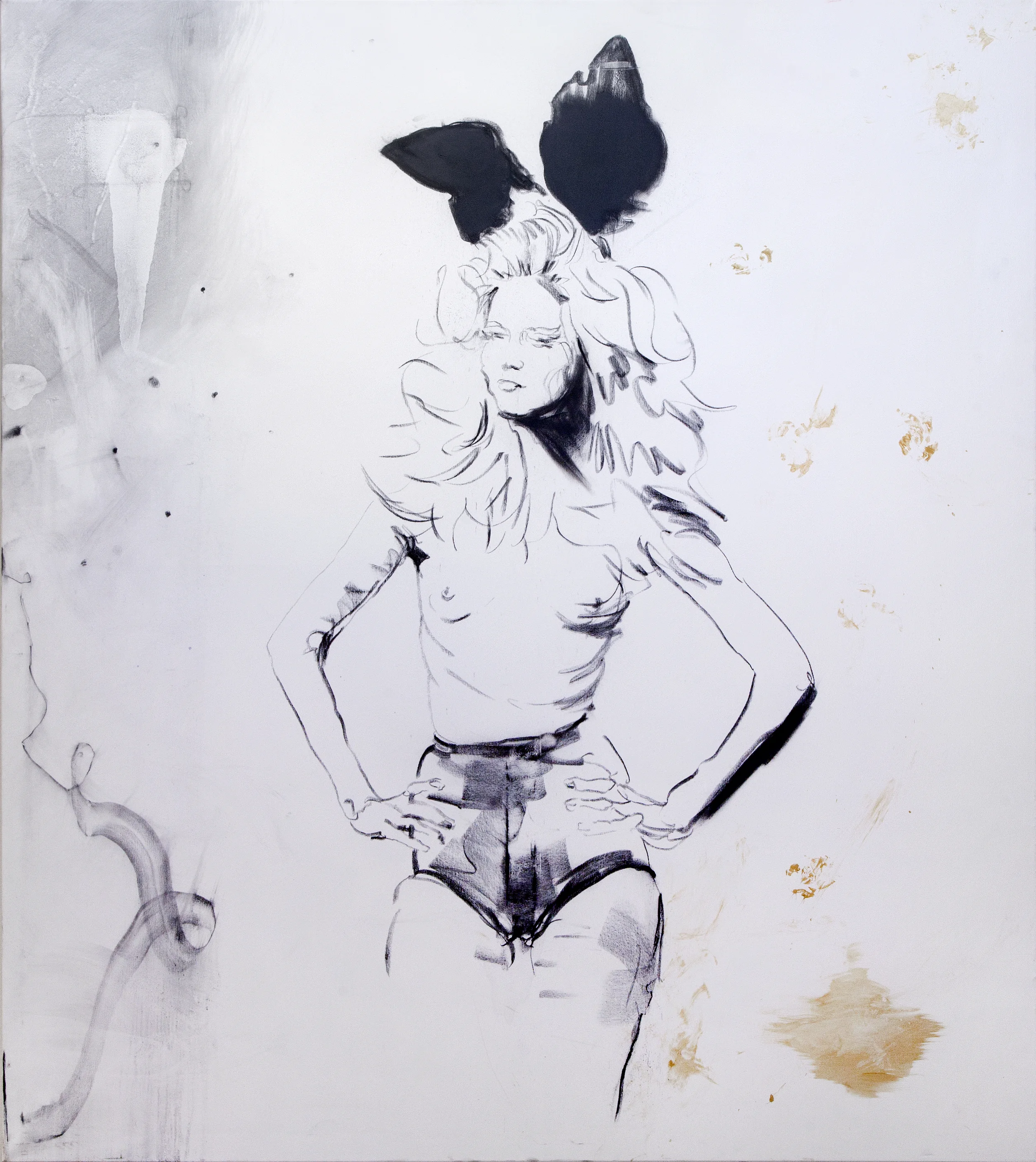 Playgirl, 2015, acrylic, charcoal, lacker, canvas, 180 x 160 cm