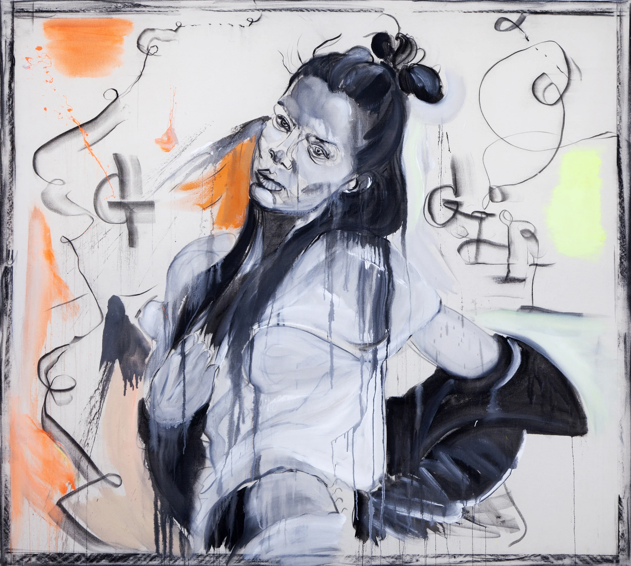 Girl, 2015, acrylic, charcoal, lacker, canvas, 180 x 200 cm