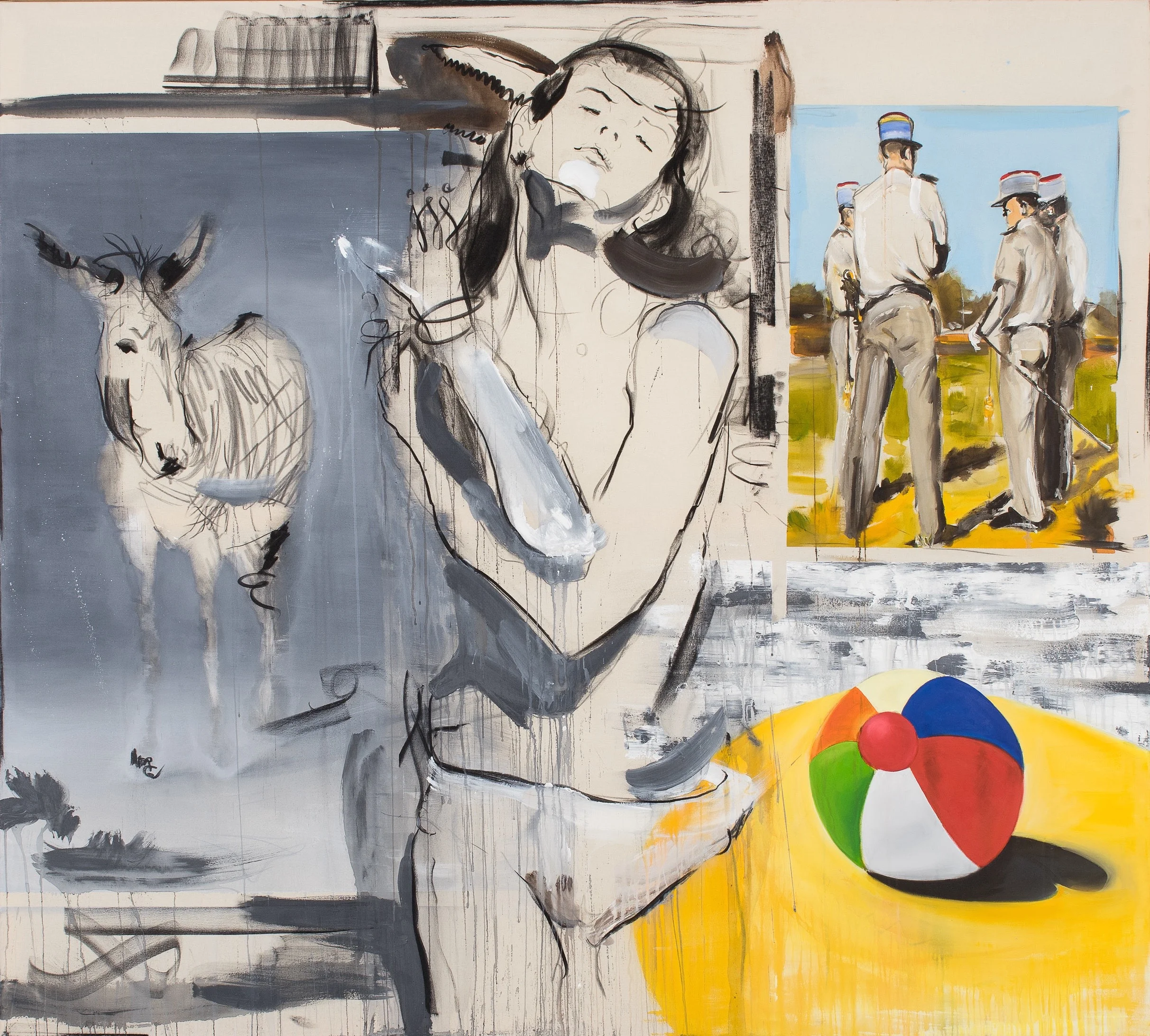 Dreaming, 2018, acrylic, charcoal, lacker, canvas, 180 x 200 cm