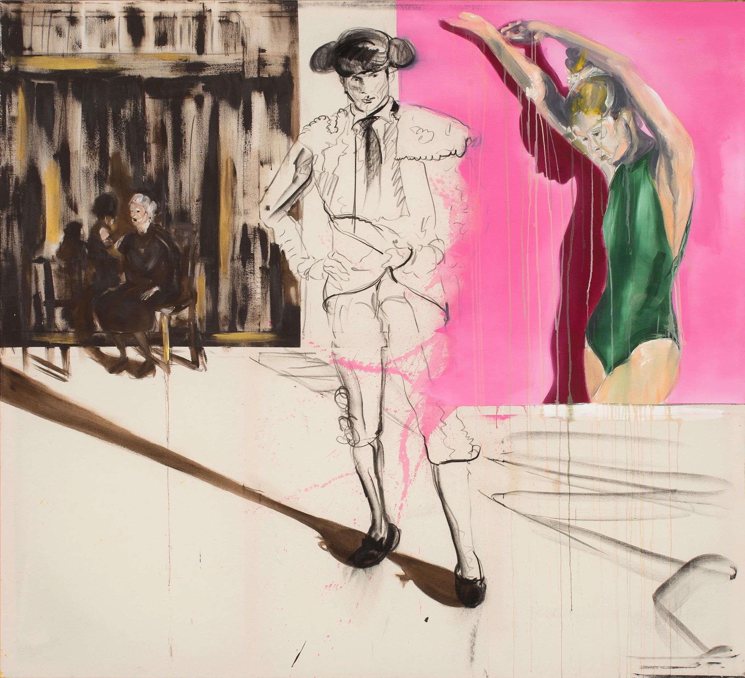 Monoloque, 2018, acrylic, charcoal, lacker, canvas, 180 x 200 cm
