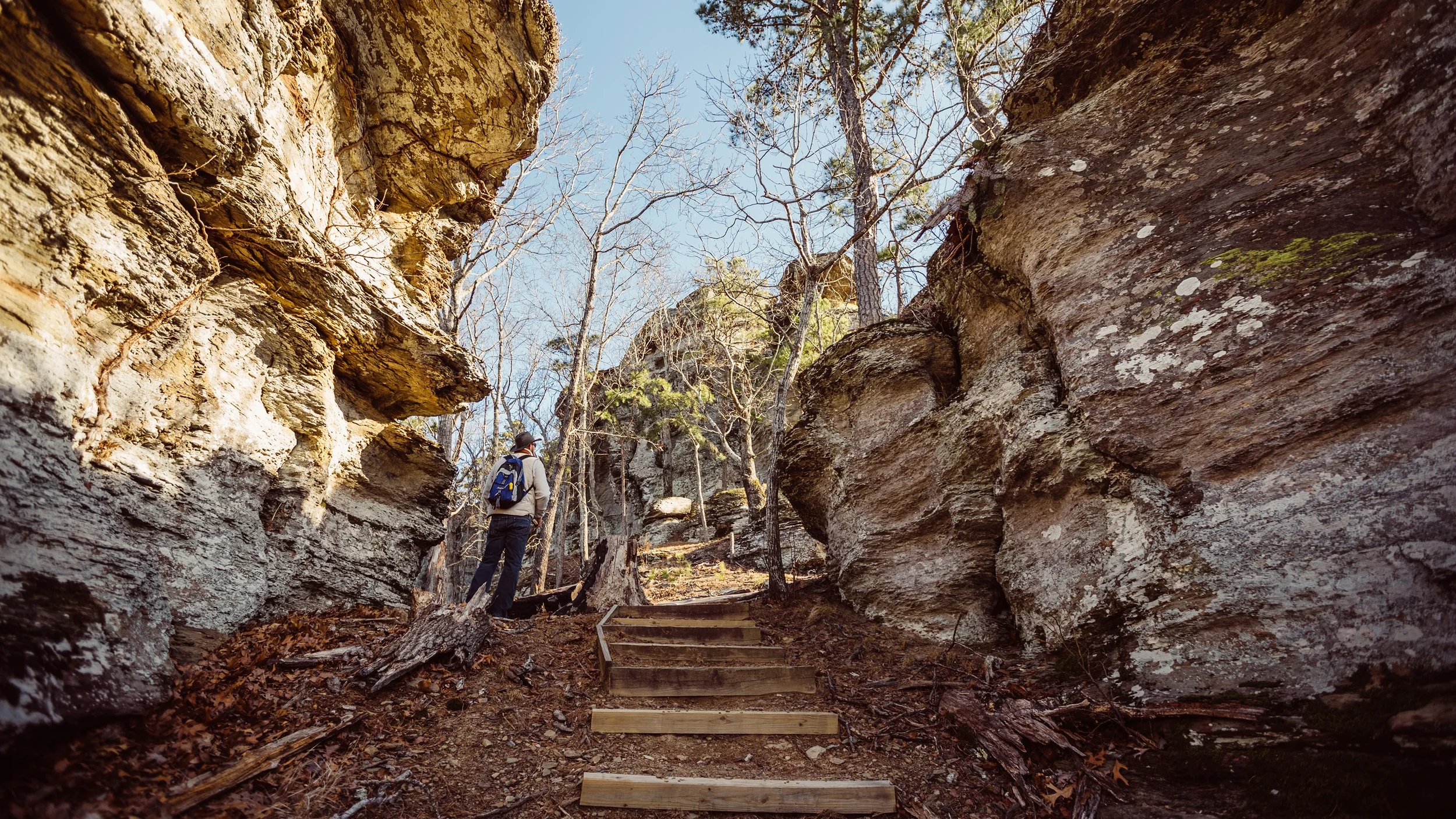 Hikers make the final ascent of Sugar Loaf Mountain island on Greer's Ferry Lake.