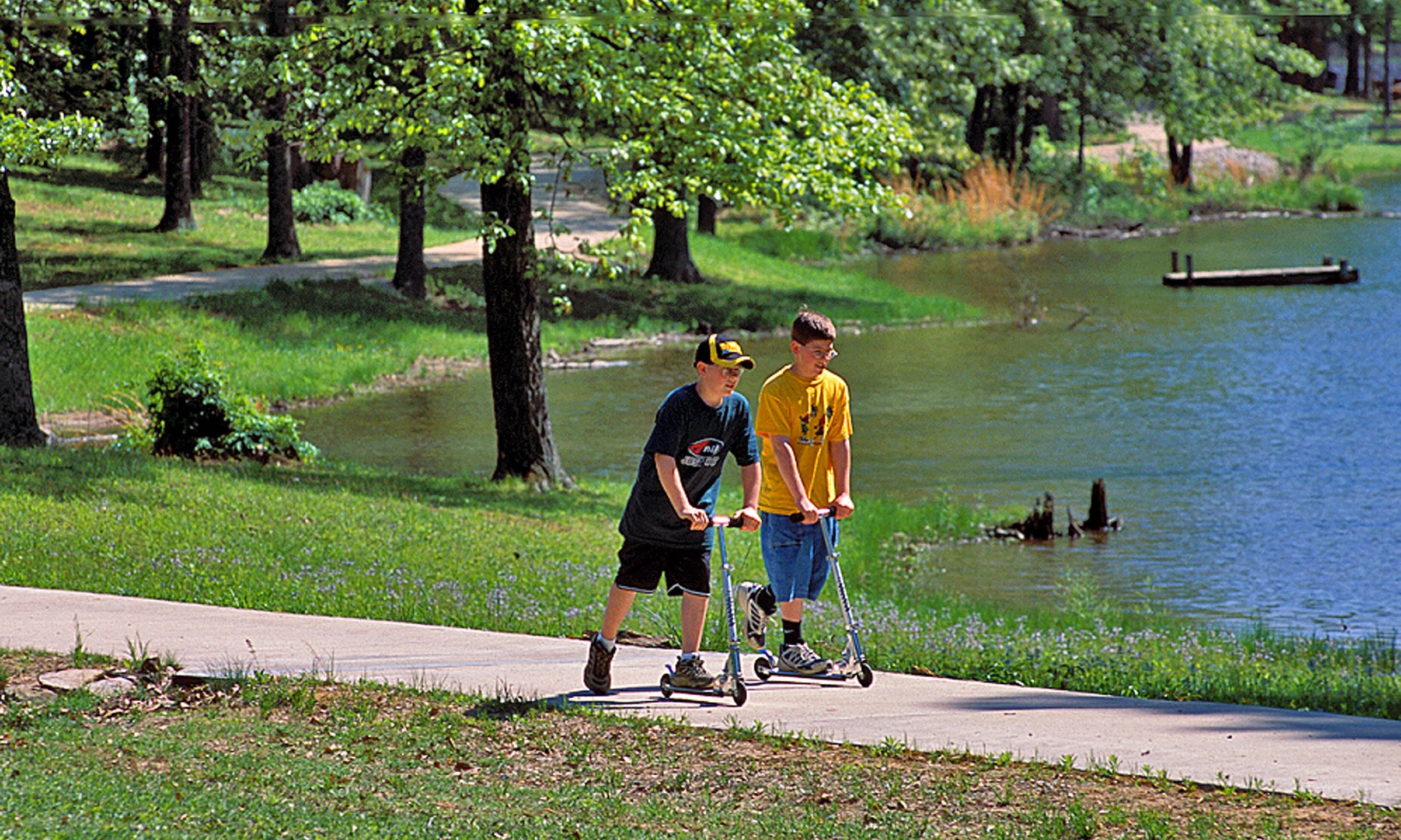 Run, walk or even scoot your way along the scenic paths of Lake Charles State Park.