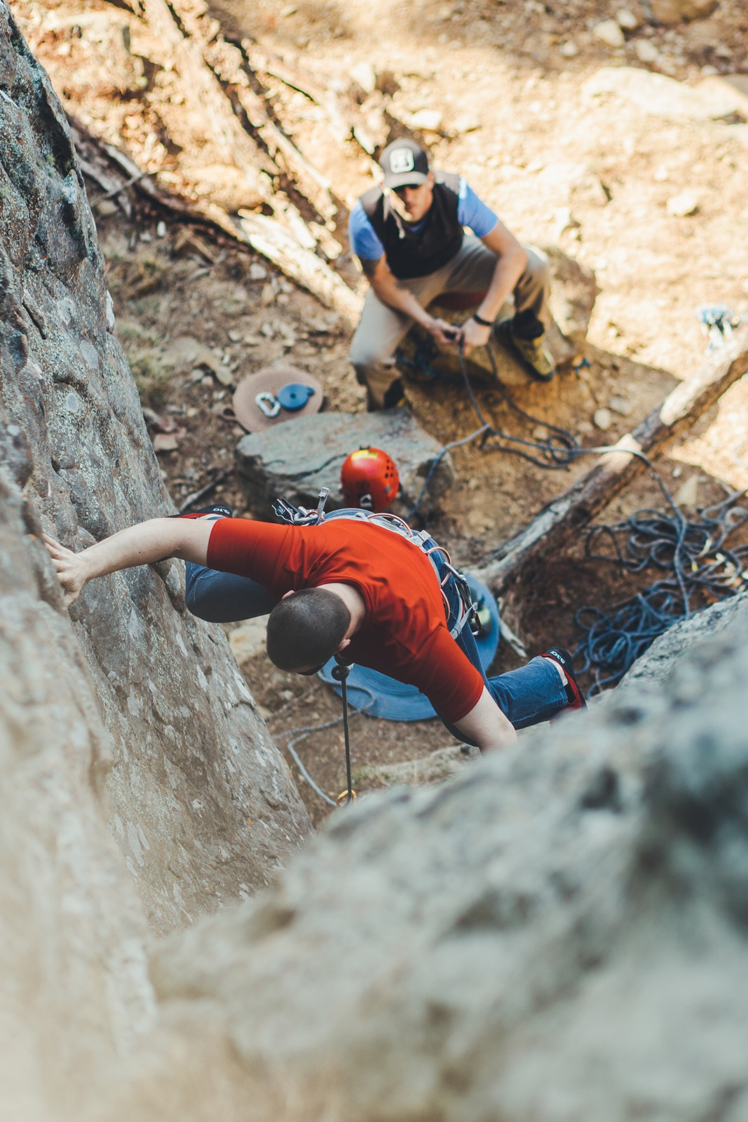 Jason Sapp climbs with the same ropes used for Buddha Rugs.
