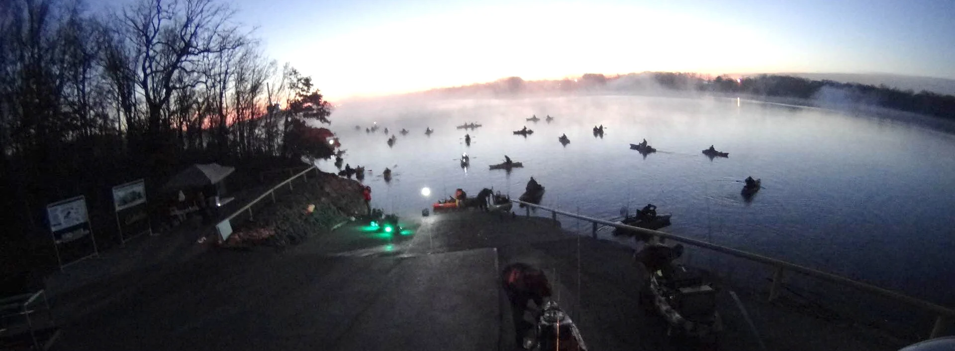 Tournament fishermen hit the water just as the sun comes up.
