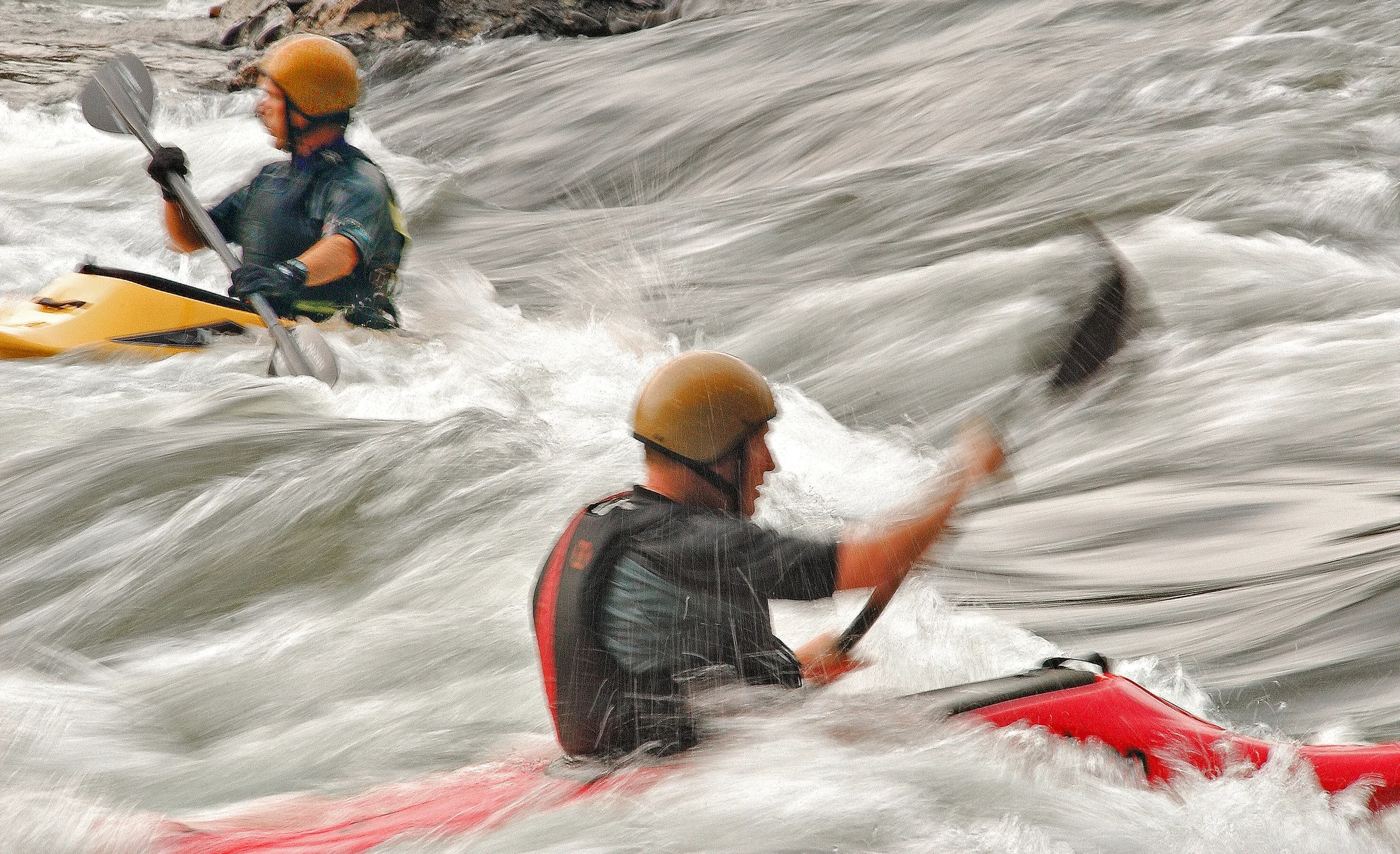 Kayakers battle the strong rapids at Rockport Whitewater near Malvern.