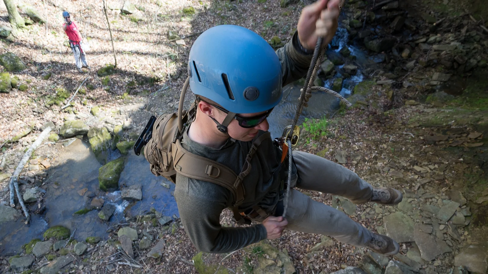 Rappelling is one of the skills that can earn points at the Brewhabushwhack Adventure Race at Byrd's Adventure Center in Ozark.