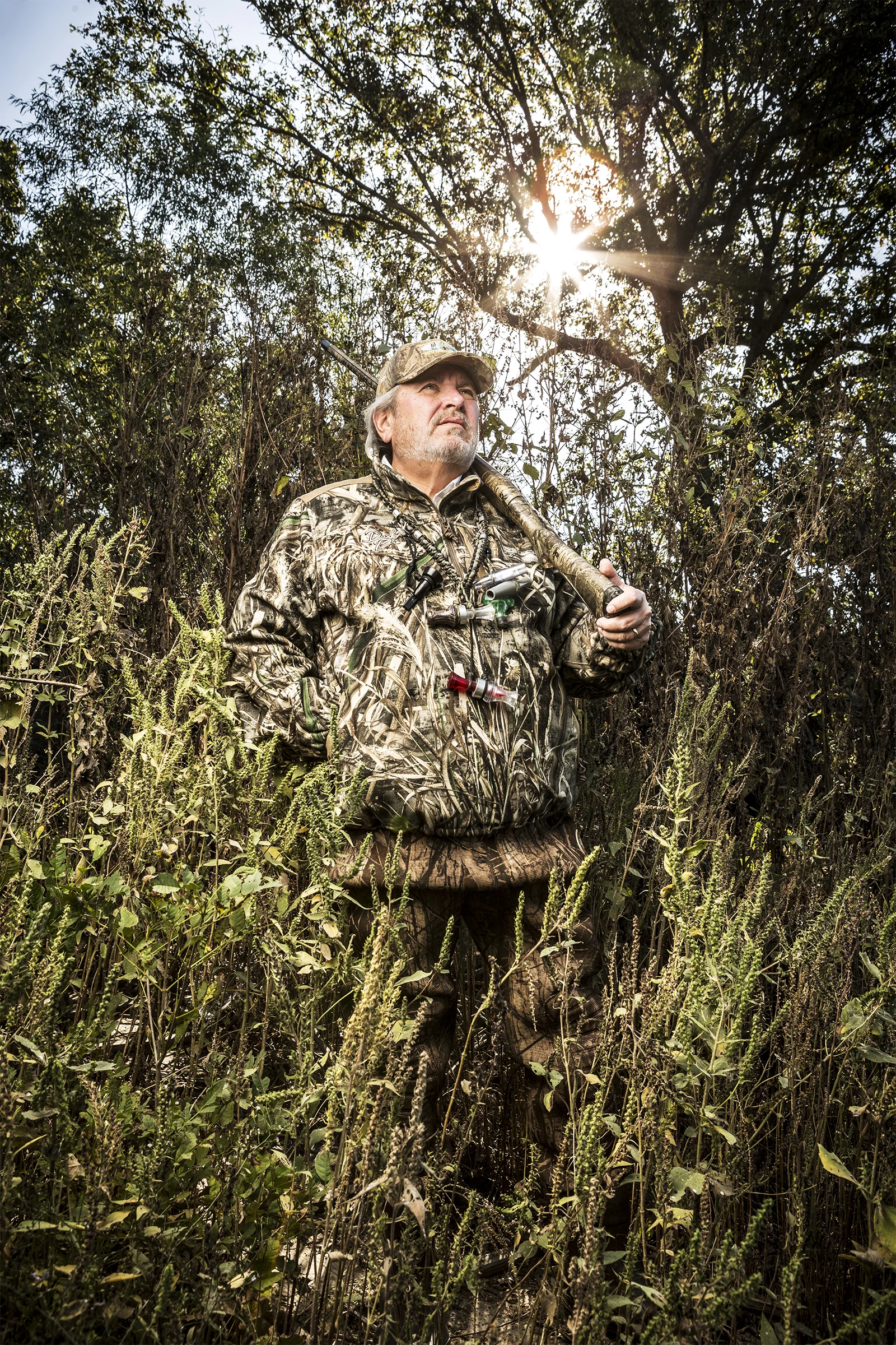 Delta Resort and Spa founder Gary Gibbs looks for ducks near one of his world-class duck blinds.