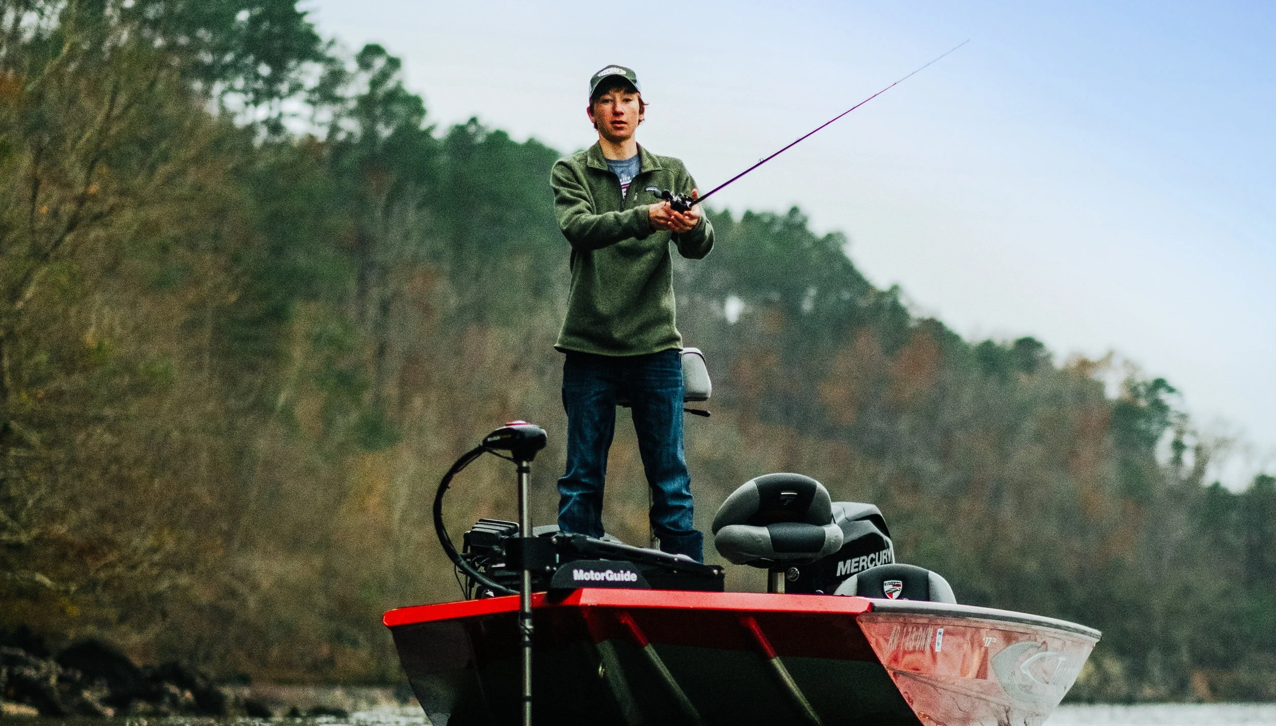 Beau Browning goes after a trophy fish on Lake Catherine.