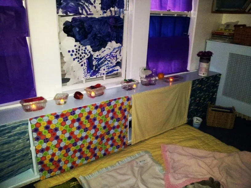 Covering the windows can change the feeling of a blanket fort!