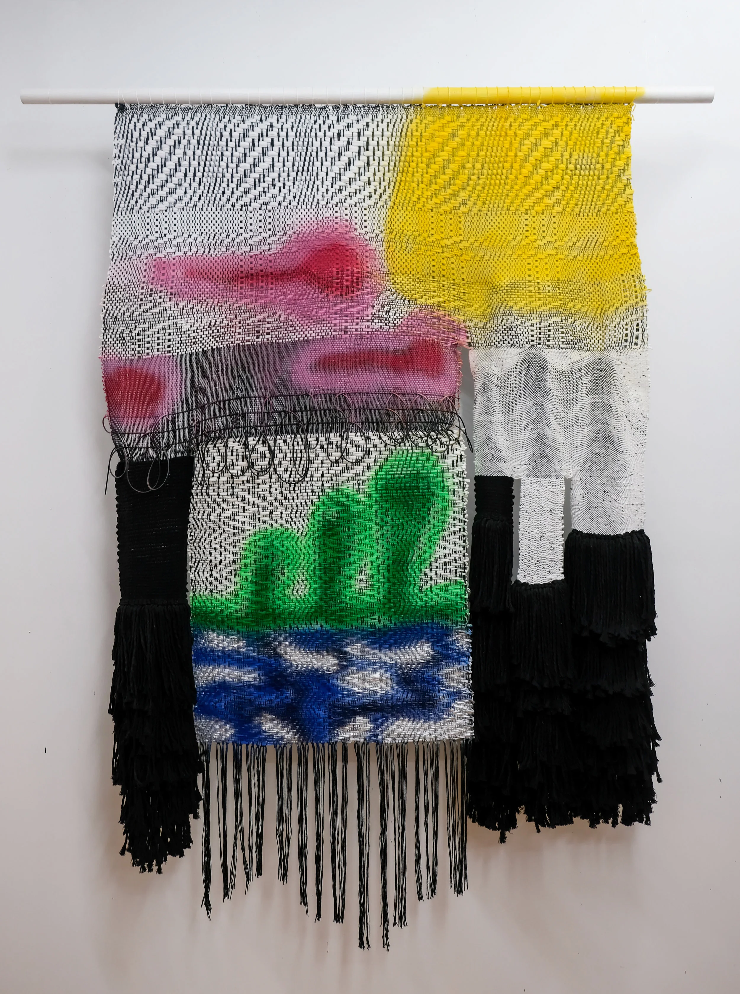  Undulating, 2019  Description: Handwoven/Paint   Materials: Paper, cotton, paint , wood  Size: 65”x42” 