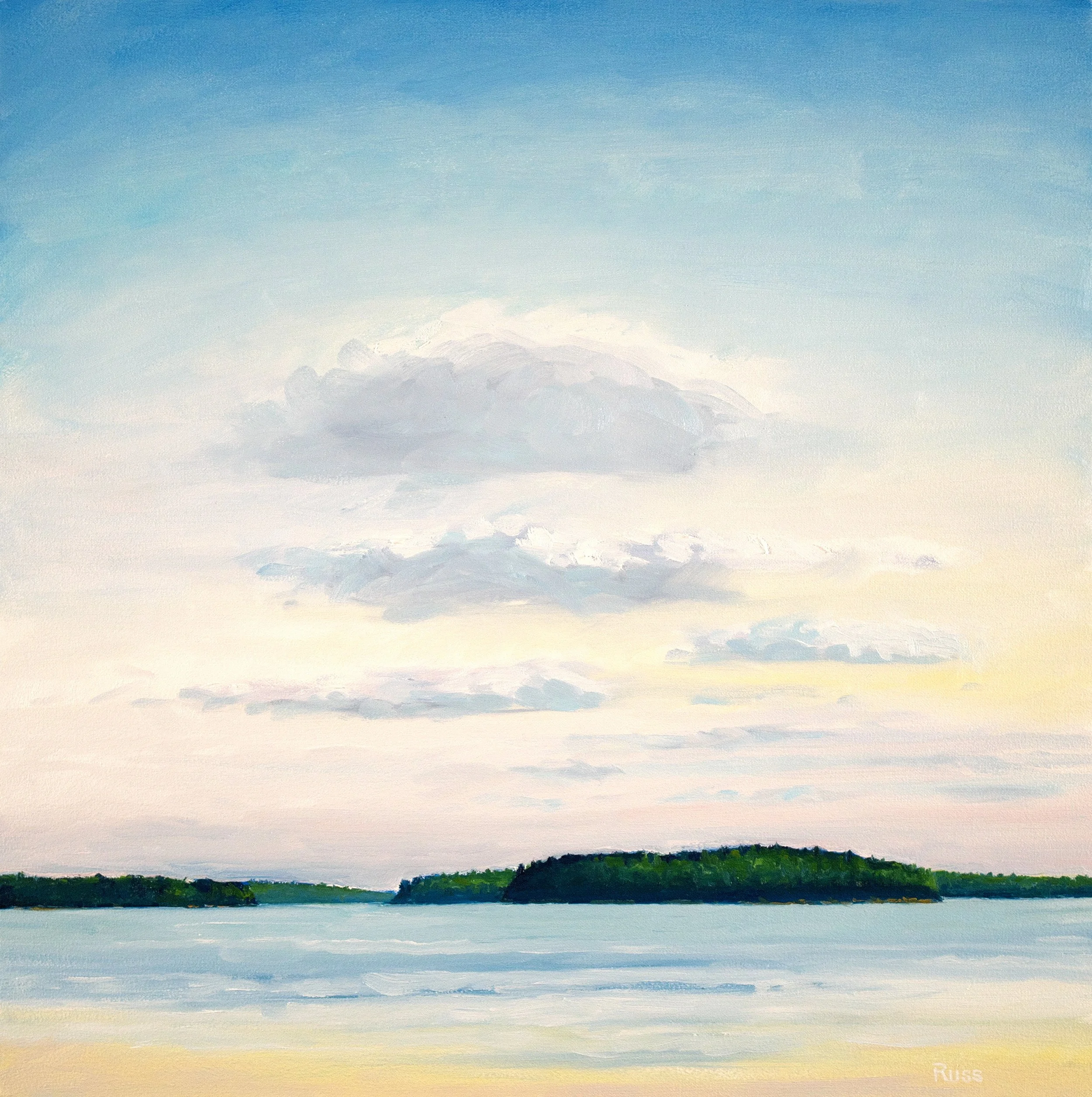 Matthew Russ, Casco Bay from Wolfe's Neck, 2024, Oil on Canvas, 20" x 20"