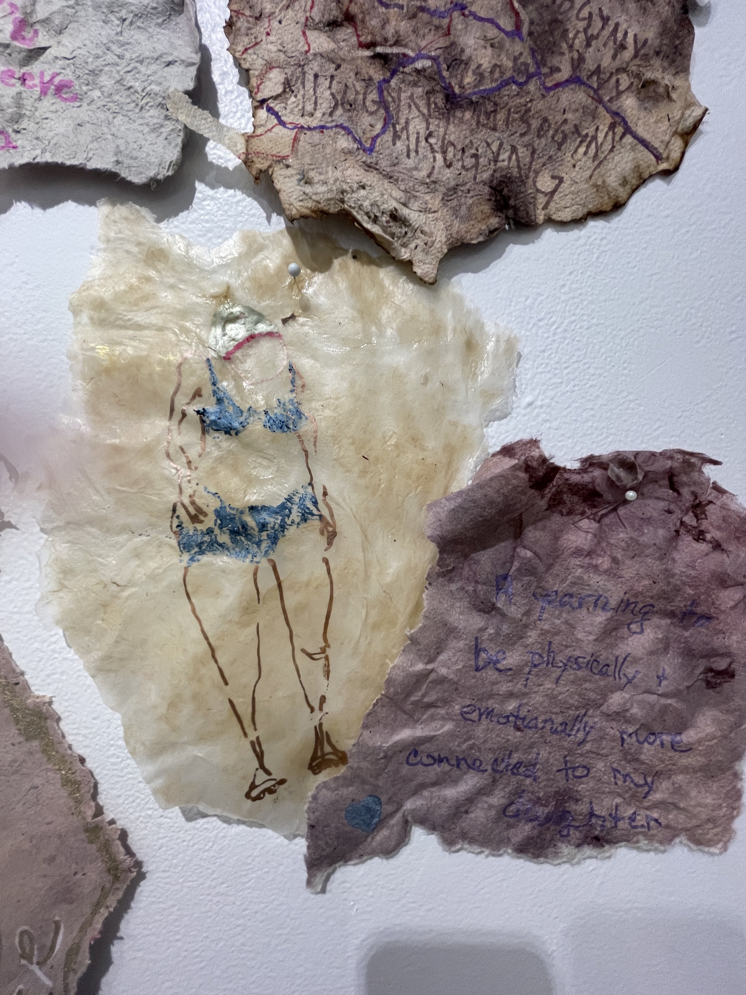  SonjaCzekalski   #whatwomenwear community quilt   Mixed media on handmade paper.  Join the artist on December  18th at 3pm to stitch the quilt together 